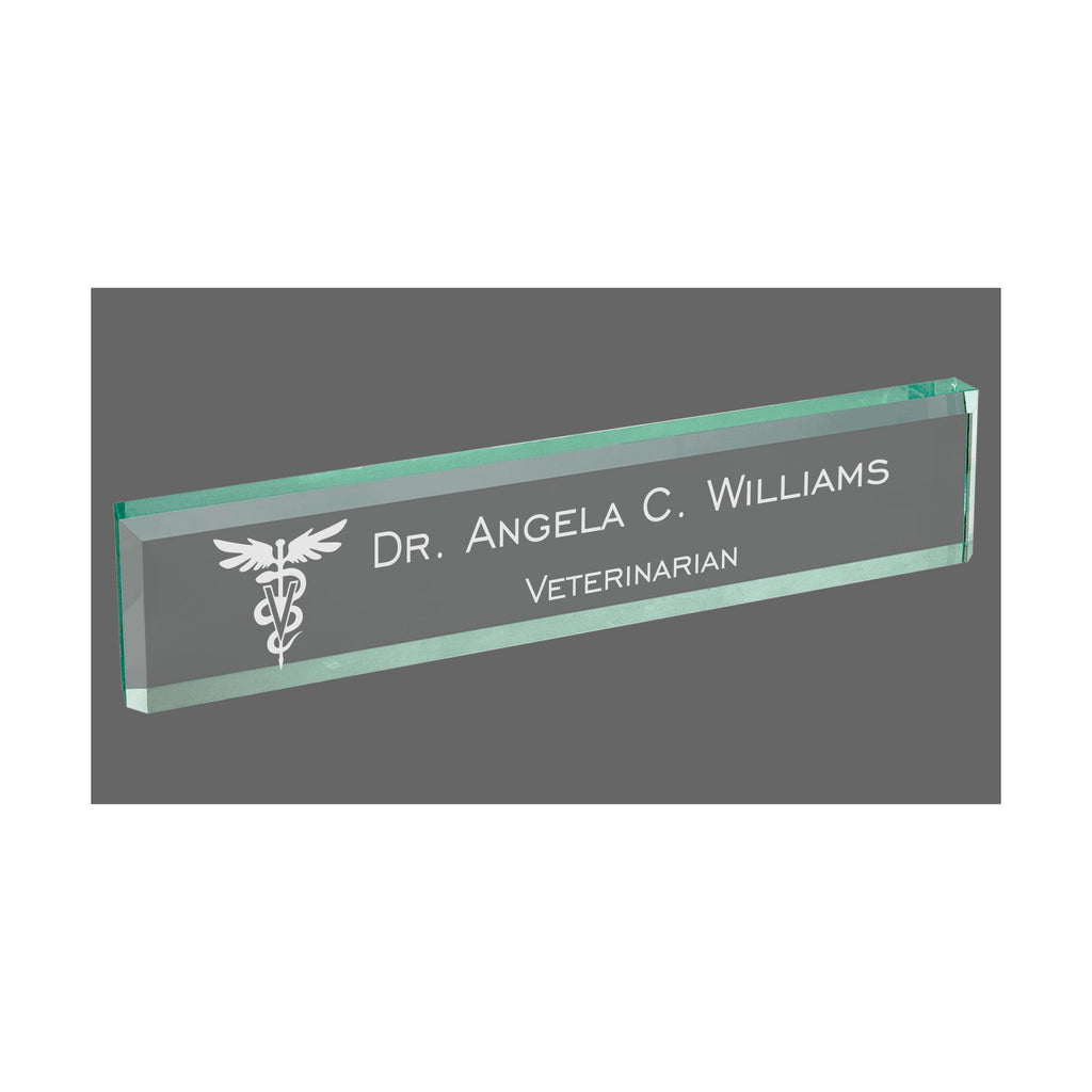 Personalized Veterinarian Veterinary Field Name Plate for Desk, Jade Glass Engraved with Custom Text Name and Title