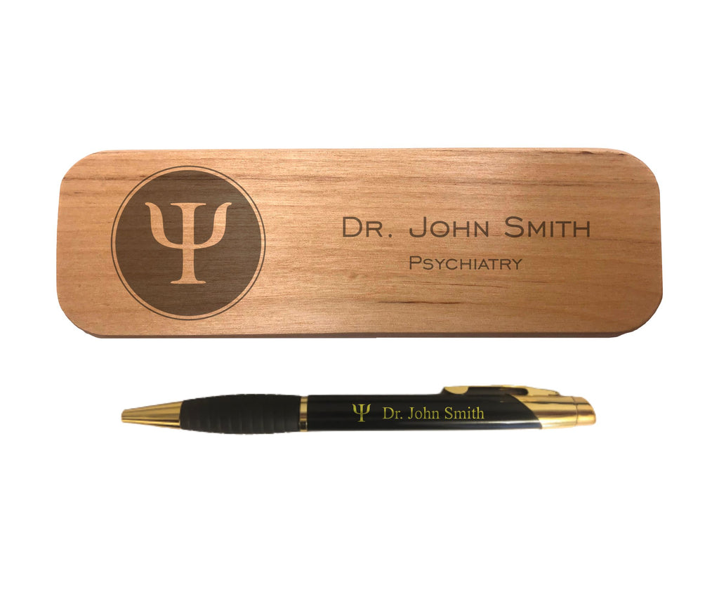 Personalized Psychiatry Engraved Coated Brass Pen with Case, Psychology Symbol with Custom Text, Graduation Gift