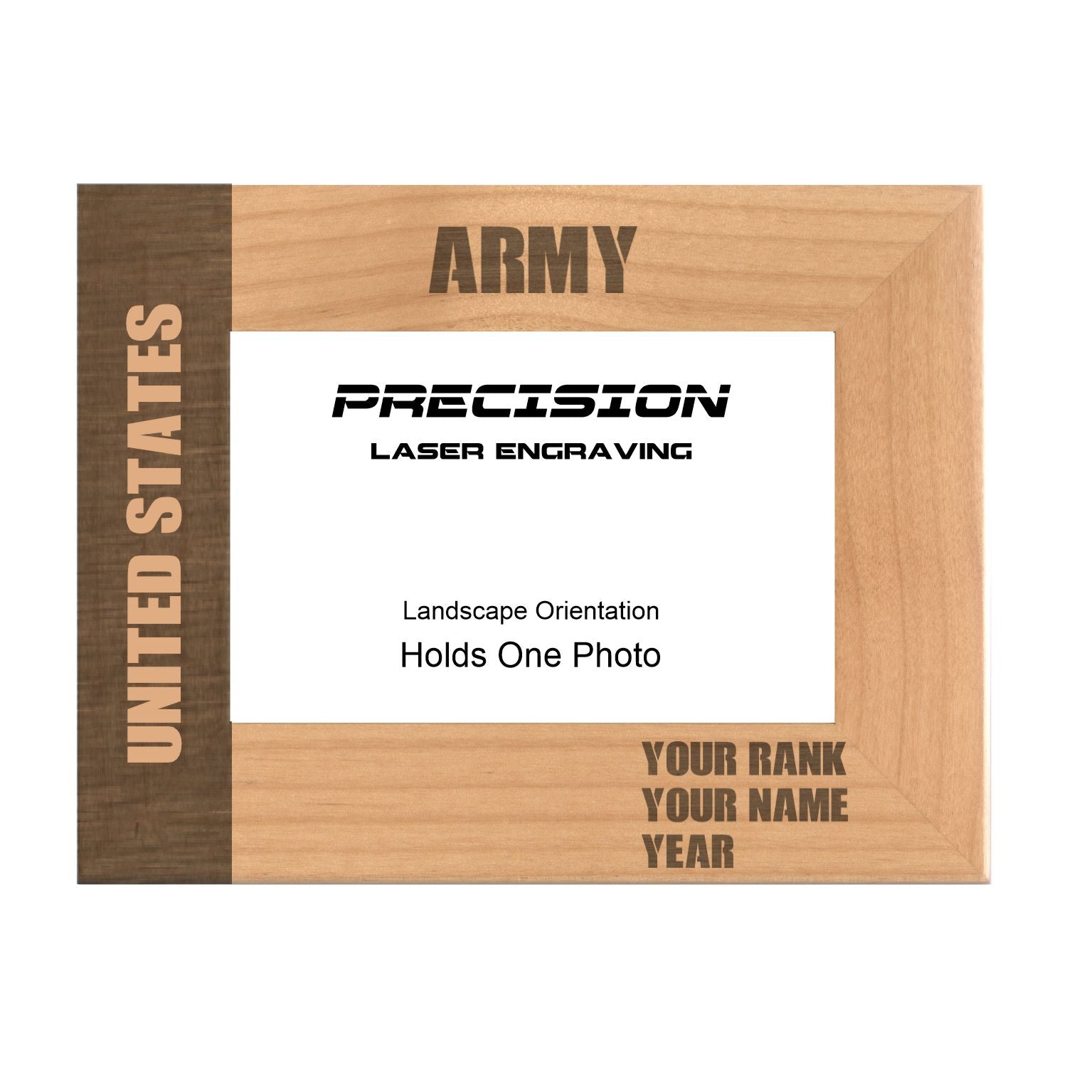 Personalized United States Army Engraved Picture Frame, Natural Wood Photo Frame with Your Custom Text, 4x6 5x7 8x10