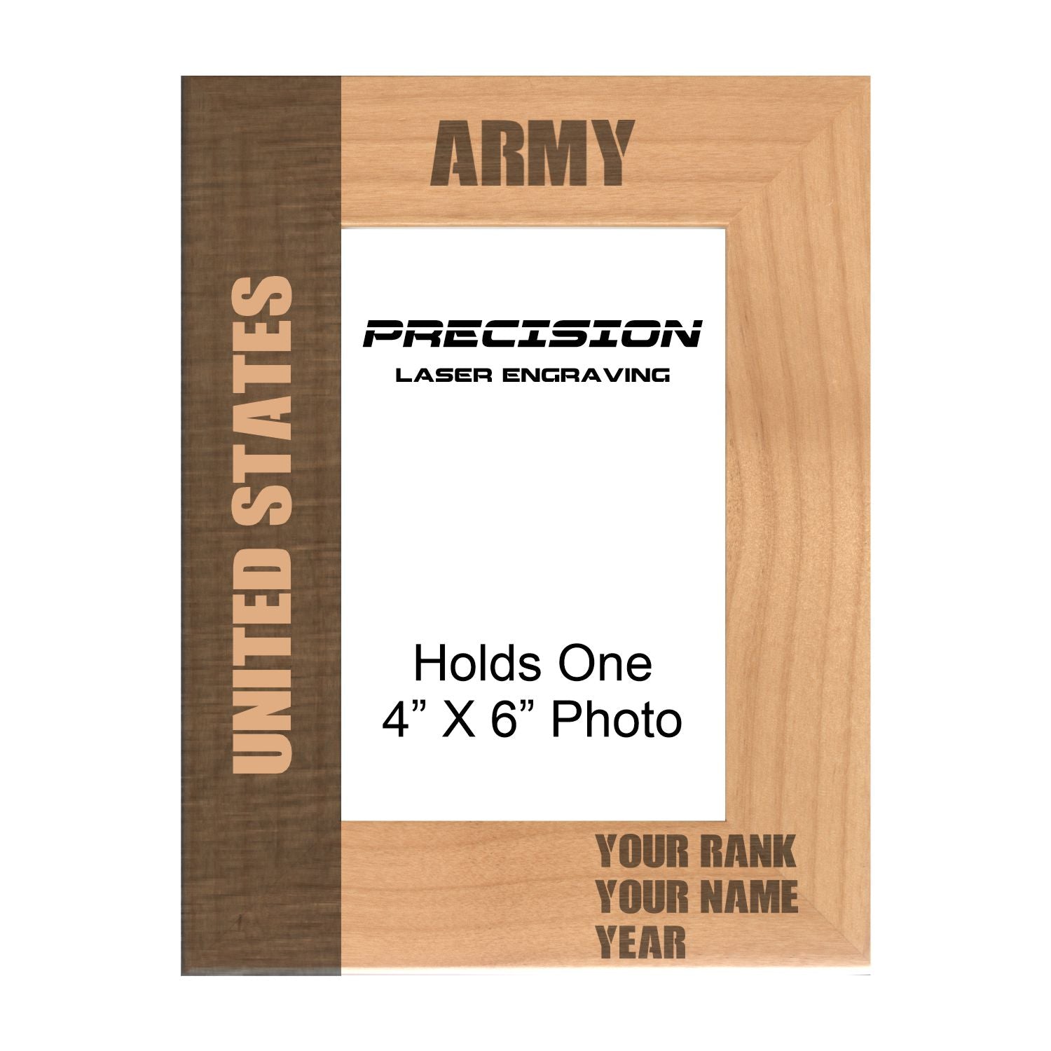 Personalized United States Army Engraved Picture Frame, Natural Wood Photo Frame with Your Custom Text, 4x6 5x7 8x10