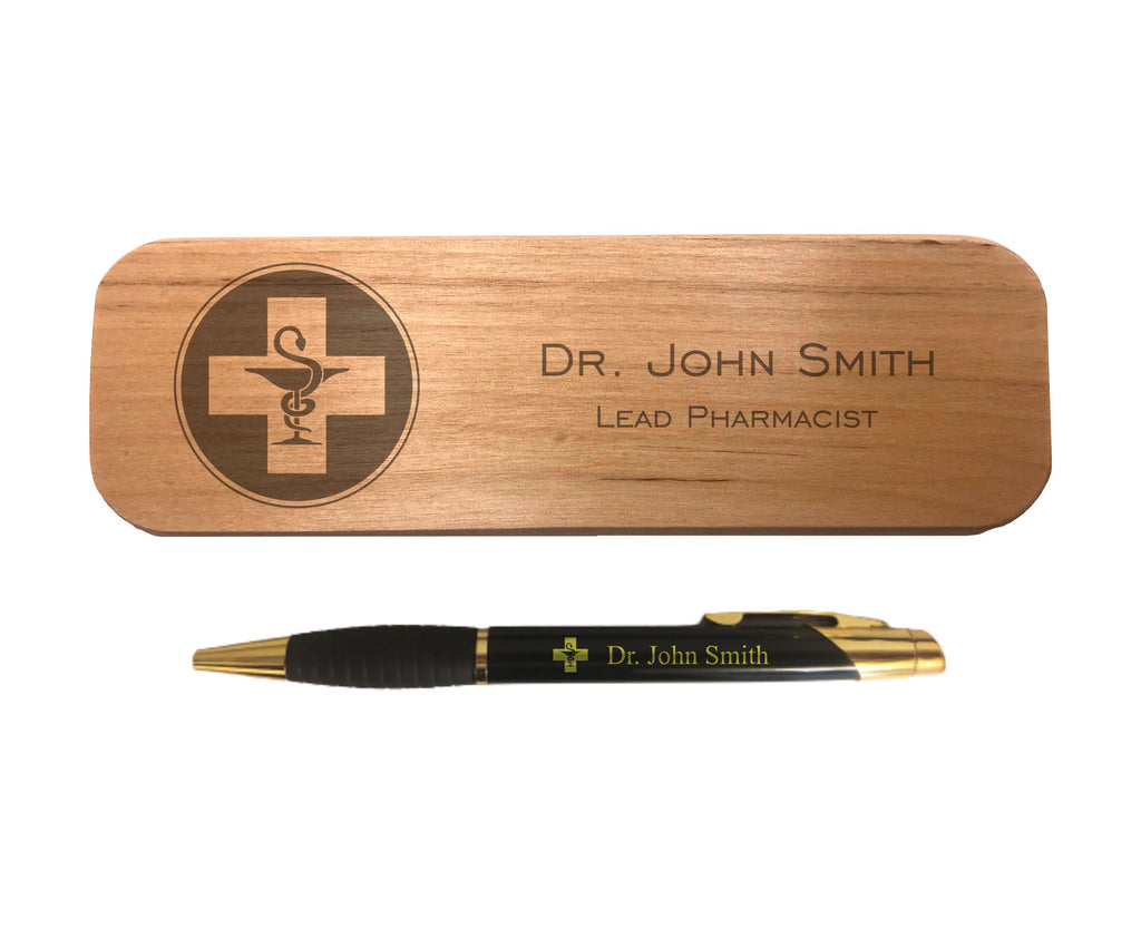 Personalized Pharmacist Engraved Coated Brass Pen with Case, Pharmacy Symbol with Custom Text, Graduation Gift