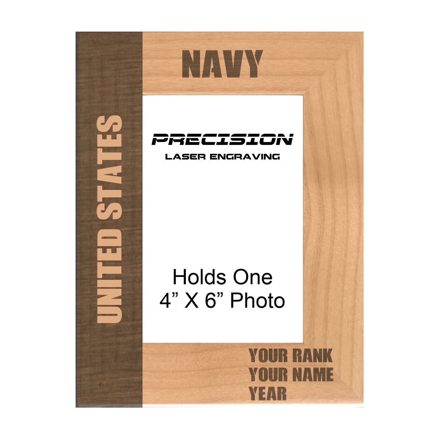 Personalized United States Navy Engraved Picture Frame, Natural Wood Photo Frame with Your Custom Text, 4x6 5x7 8x10