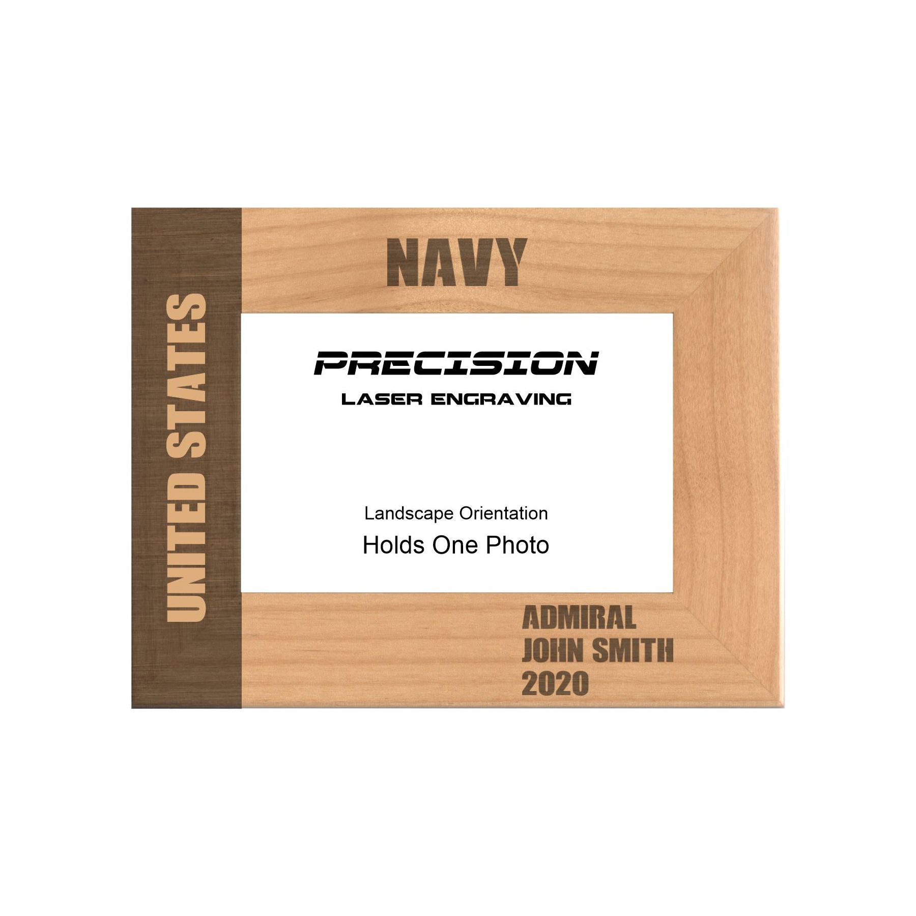 Personalized United States Navy Engraved Picture Frame, Natural Wood Photo Frame with Your Custom Text, 4x6 5x7 8x10
