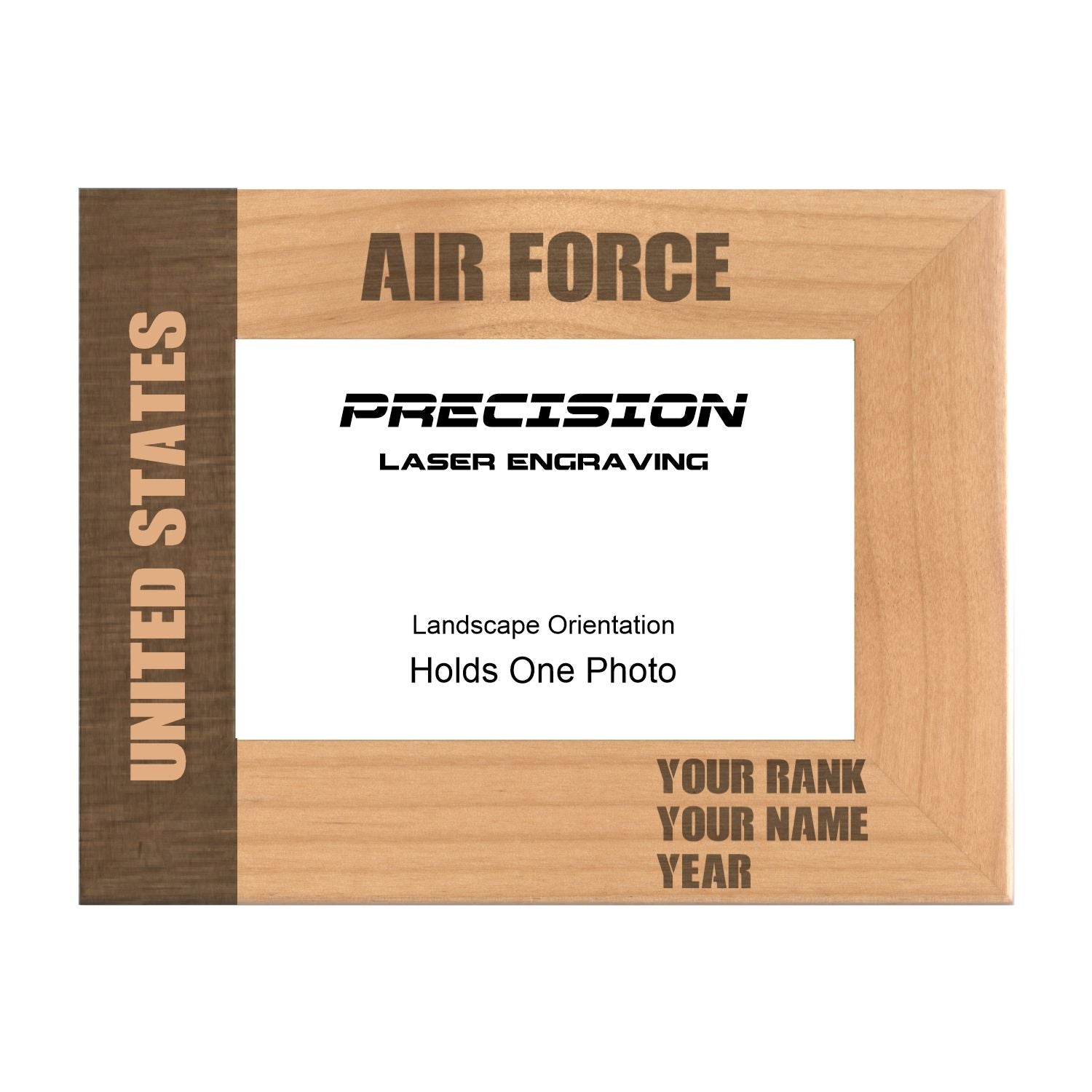 Personalized United States Air Force Engraved Picture Frame, Natural Wood Photo Frame with Your Custom Text, 4x6 5x7 8x10