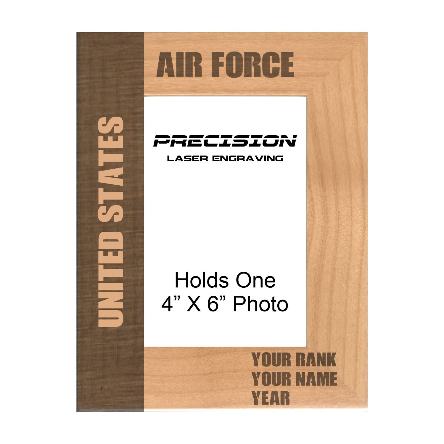 Personalized United States Air Force Engraved Picture Frame, Natural Wood Photo Frame with Your Custom Text, 4x6 5x7 8x10
