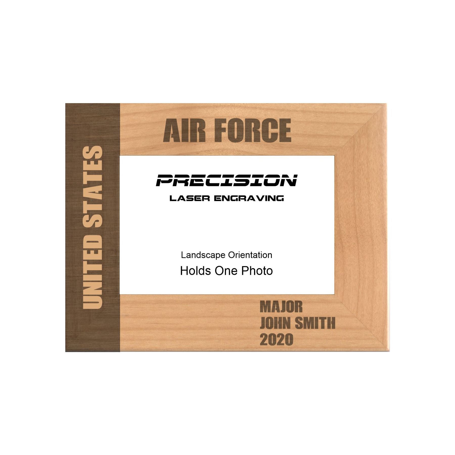 Personalized United States Air Force Engraved Picture Frame, Natural Wood Photo Frame with Your Custom Text, 4x6 5x7 8x10