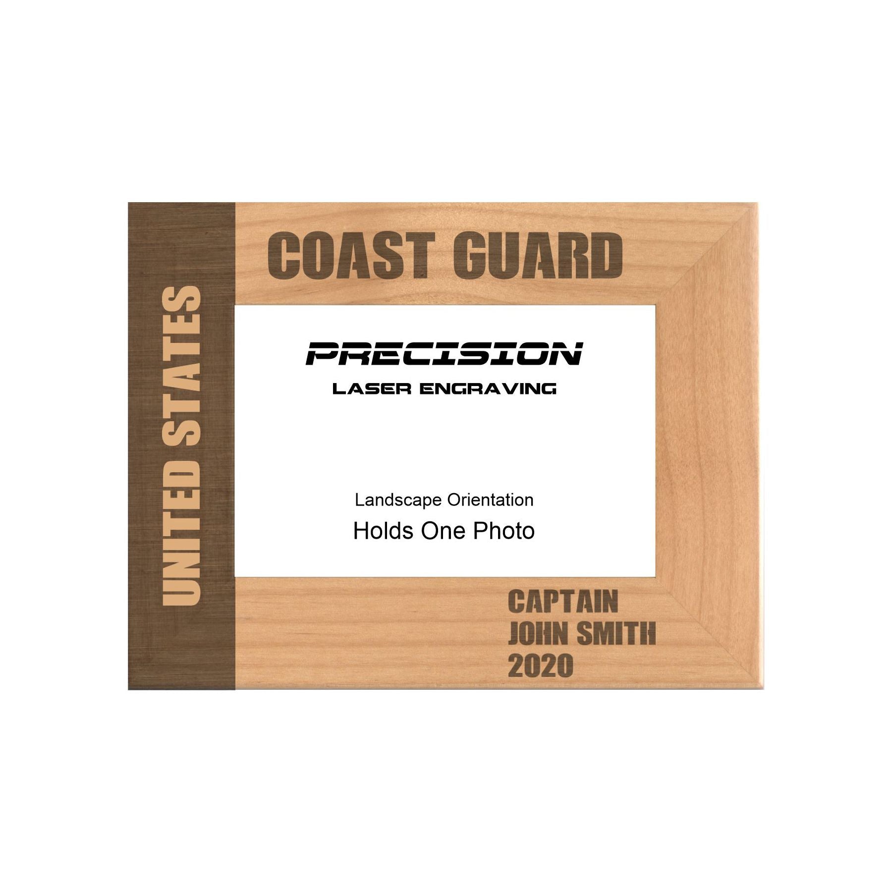 Personalized United States Coast Guard Engraved Picture Frame, Natural Wood Photo Frame with Your Custom Text, 4x6 5x7 8x10