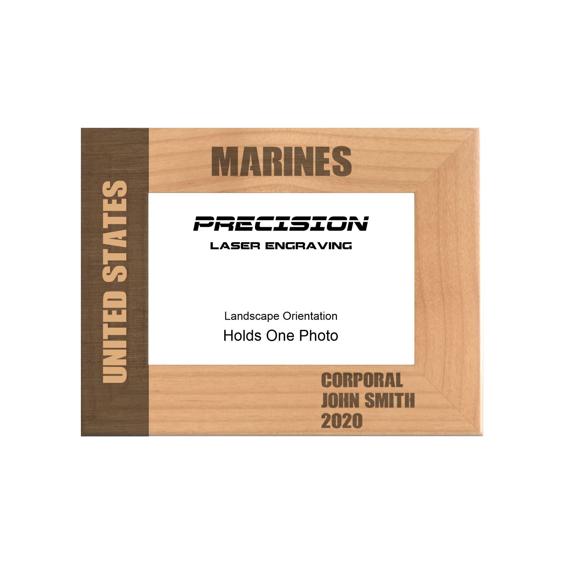Personalized United States Marines Engraved Picture Frame, Natural Wood Photo Frame with Your Custom Text, 4x6 5x7 8x10