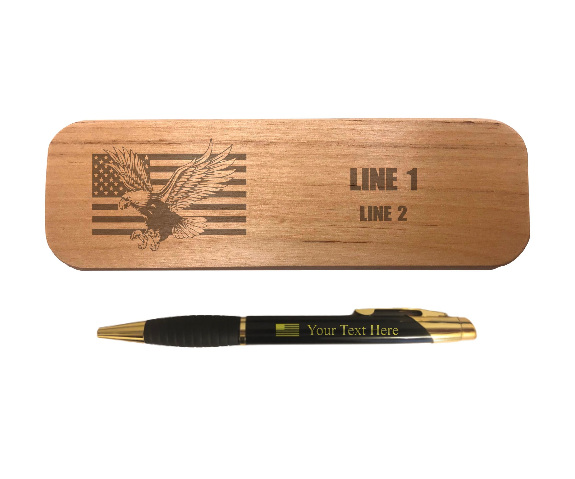 Personalized Military Gifts, Engraved Coated Brass Pen with Case, American Flag with Custom Text, Gift for Veteran