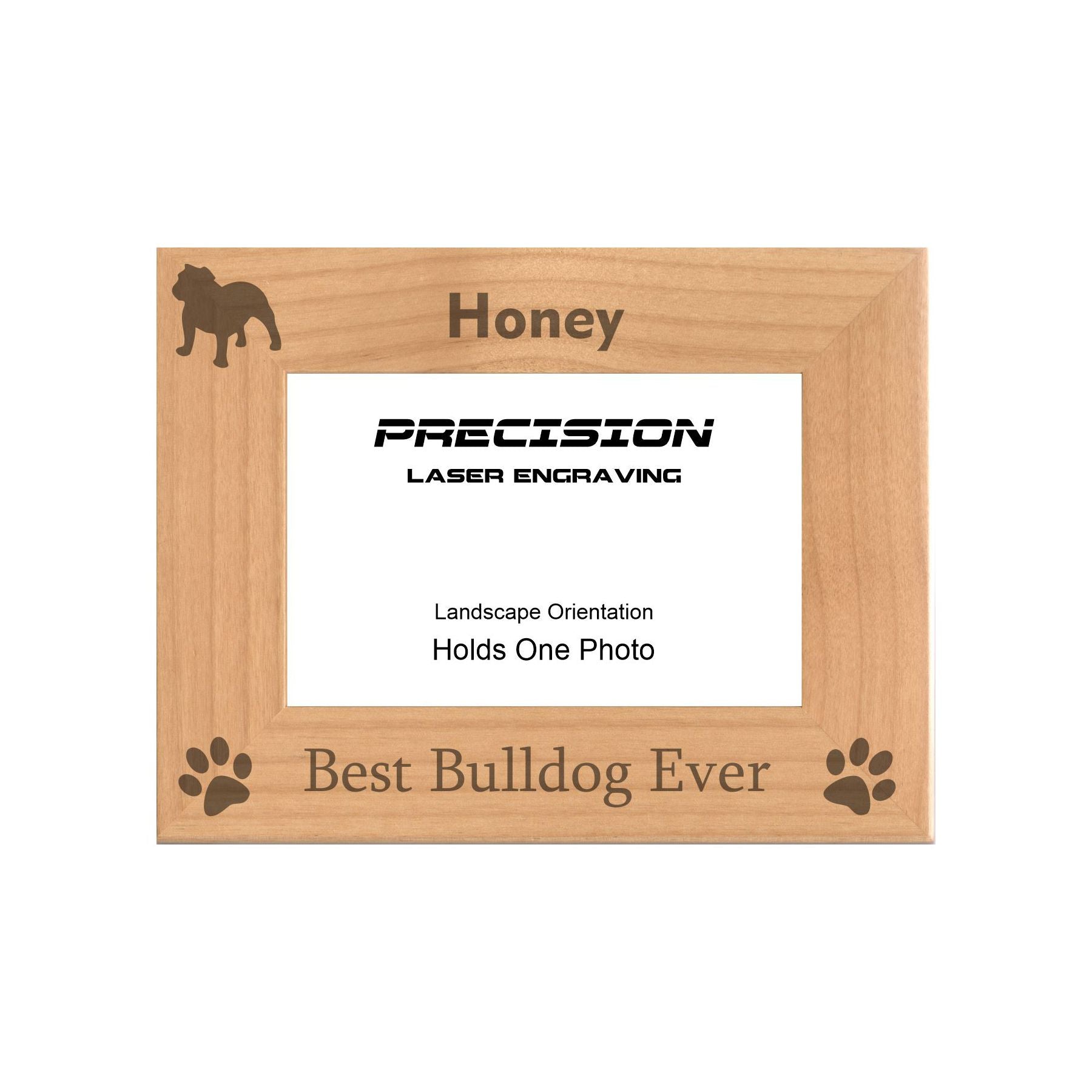 Personalized Best Bulldog Ever Engraved Picture Frame, Natural Wood Photo Frame with Your Custom Text, 4x6 5x7 8x10