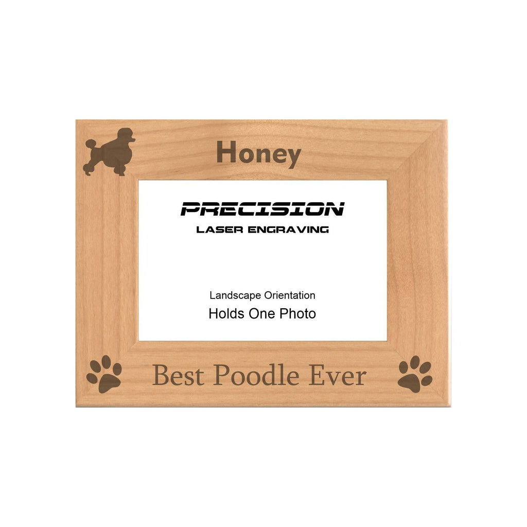 Personalized Best Poodle Ever Engraved Picture Frame, Natural Wood Photo Frame with Your Custom Text, 4x6 5x7 8x10