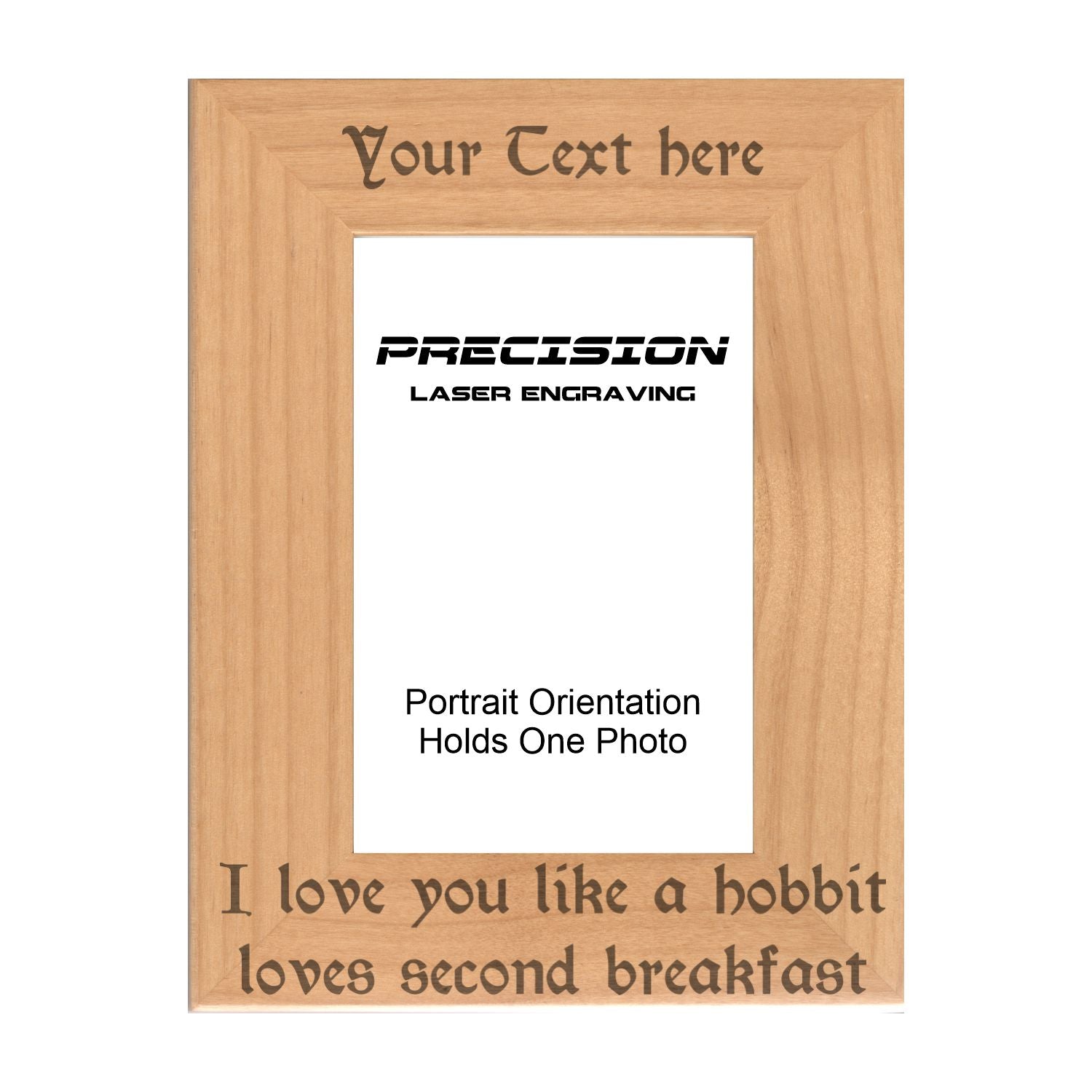 Personalized Love You Like a Hobbit Loves Second Breakfast Engraved Picture Frame, Natural Wood Photo Frame with Your Custom Text, 4x6 5x7 8x10