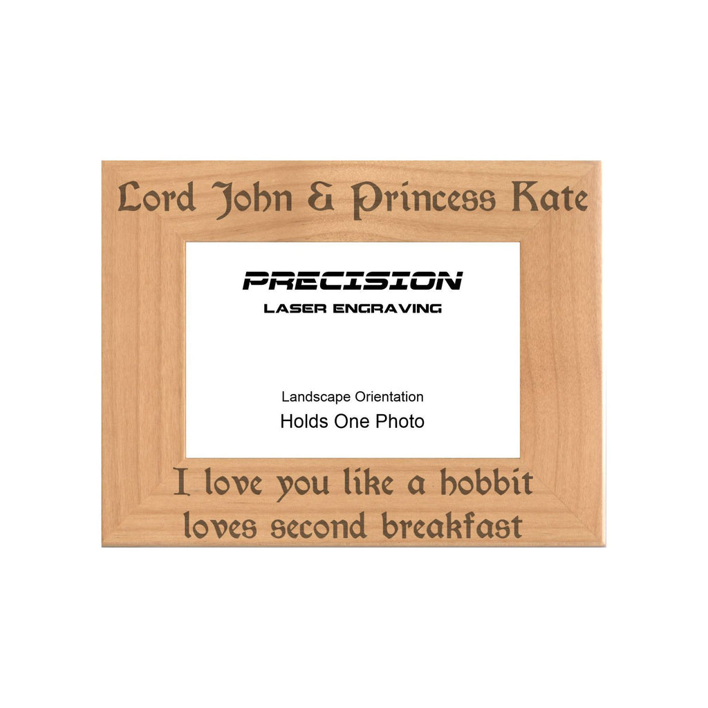 Personalized Love You Like a Hobbit Loves Second Breakfast Engraved Picture Frame, Natural Wood Photo Frame with Your Custom Text, 4x6 5x7 8x10