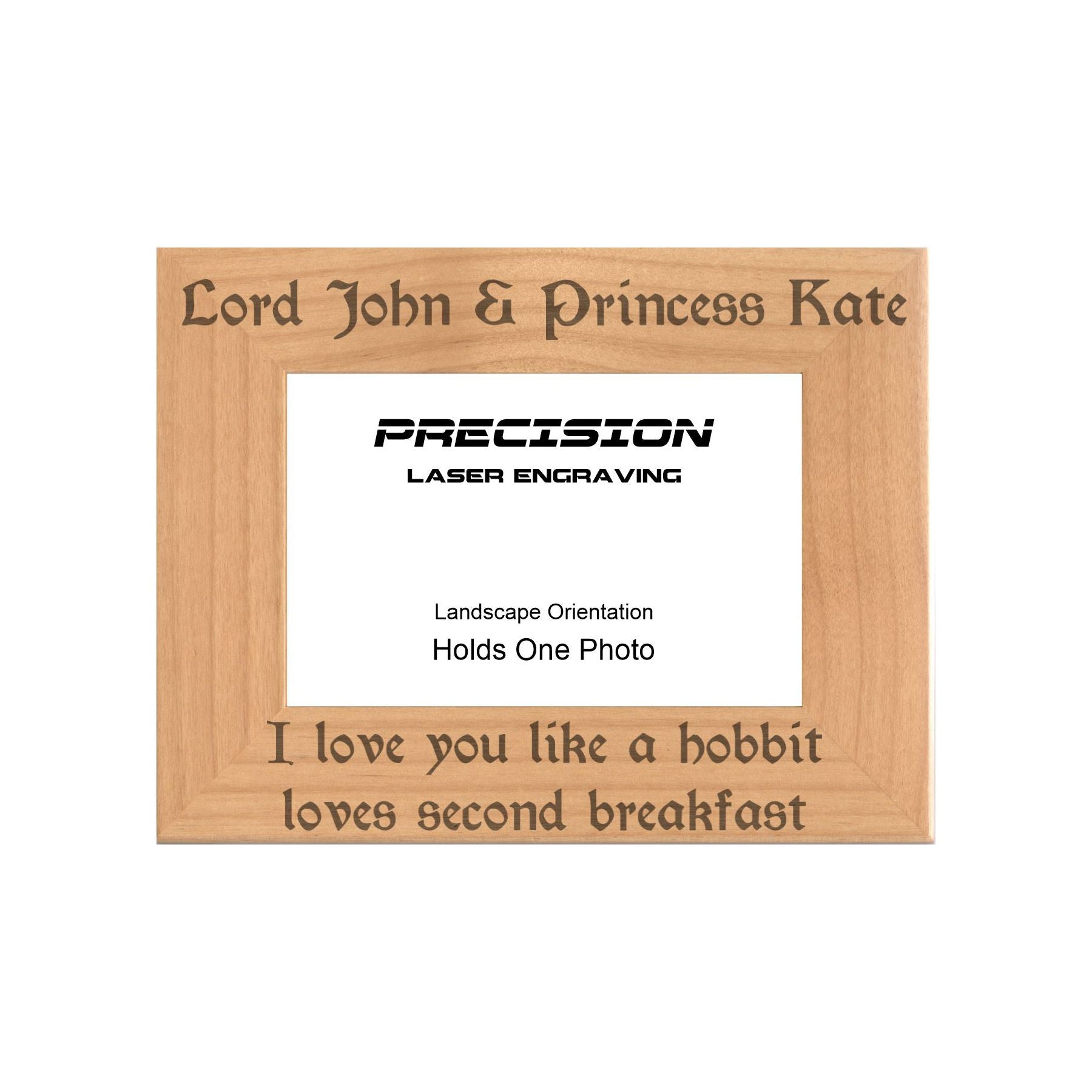 Personalized Love You Like a Hobbit Loves Second Breakfast Engraved Picture Frame, Natural Wood Photo Frame with Your Custom Text, 4x6 5x7 8x10