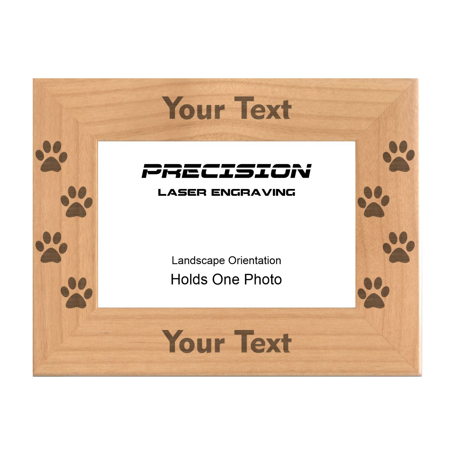Personalized Pet Paw Print Engraved Picture Frame, Natural Wood Photo Frame with Your Custom Text, 4x6 5x7 8x10