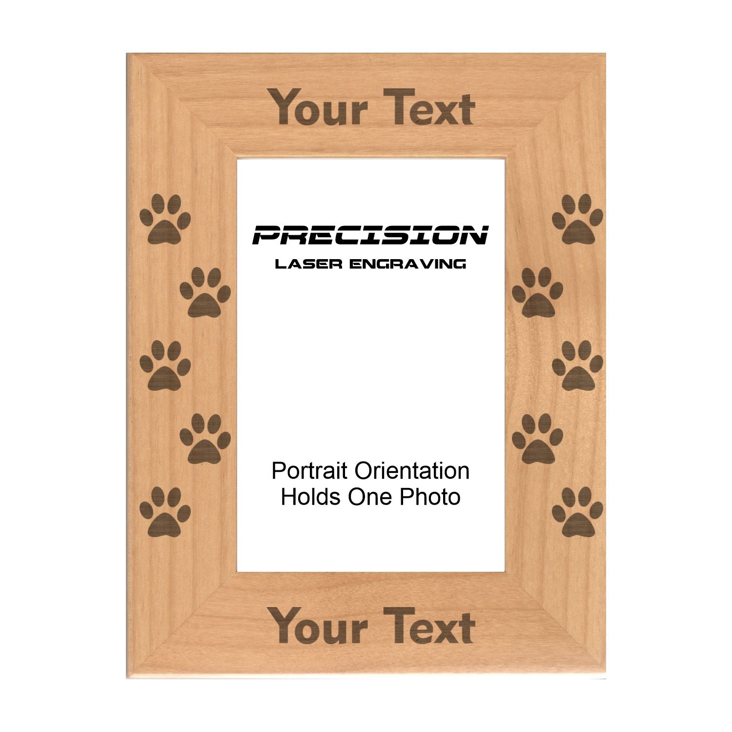 Personalized Pet Paw Print Engraved Picture Frame, Natural Wood Photo Frame with Your Custom Text, 4x6 5x7 8x10