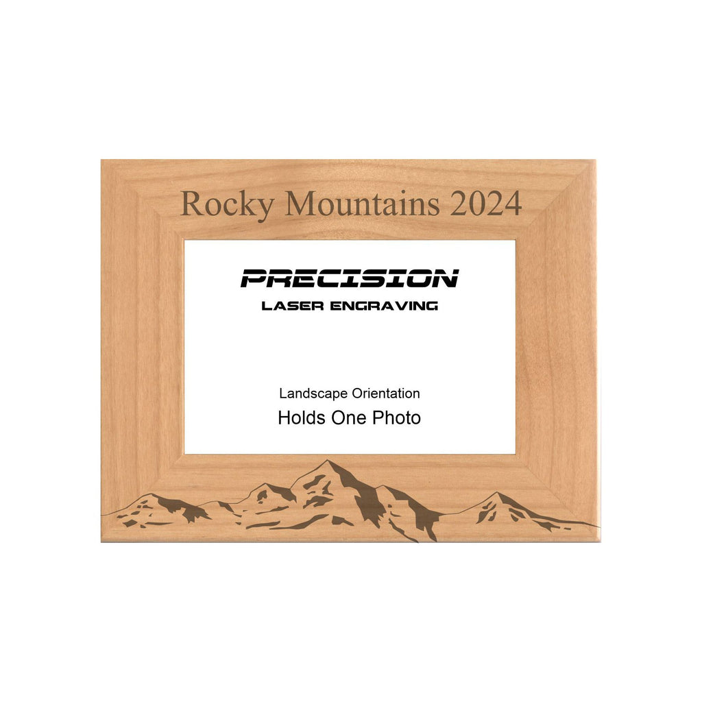 Personalized Mountain Range Engraved Picture Frame, Natural Wood Photo Frame with Your Custom Text, 4x6 5x7 8x10