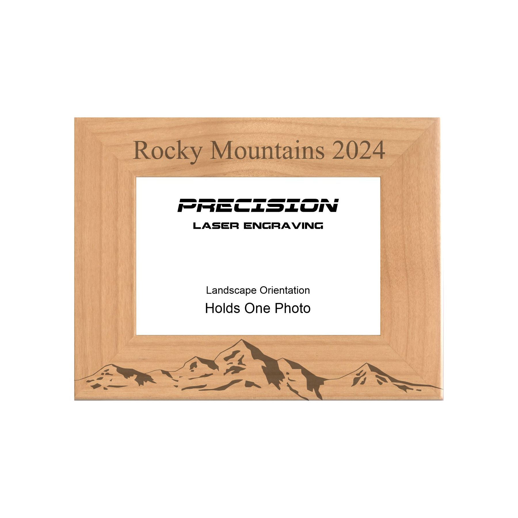 Personalized Mountain Range Engraved Picture Frame, Natural Wood Photo Frame with Your Custom Text, 4x6 5x7 8x10