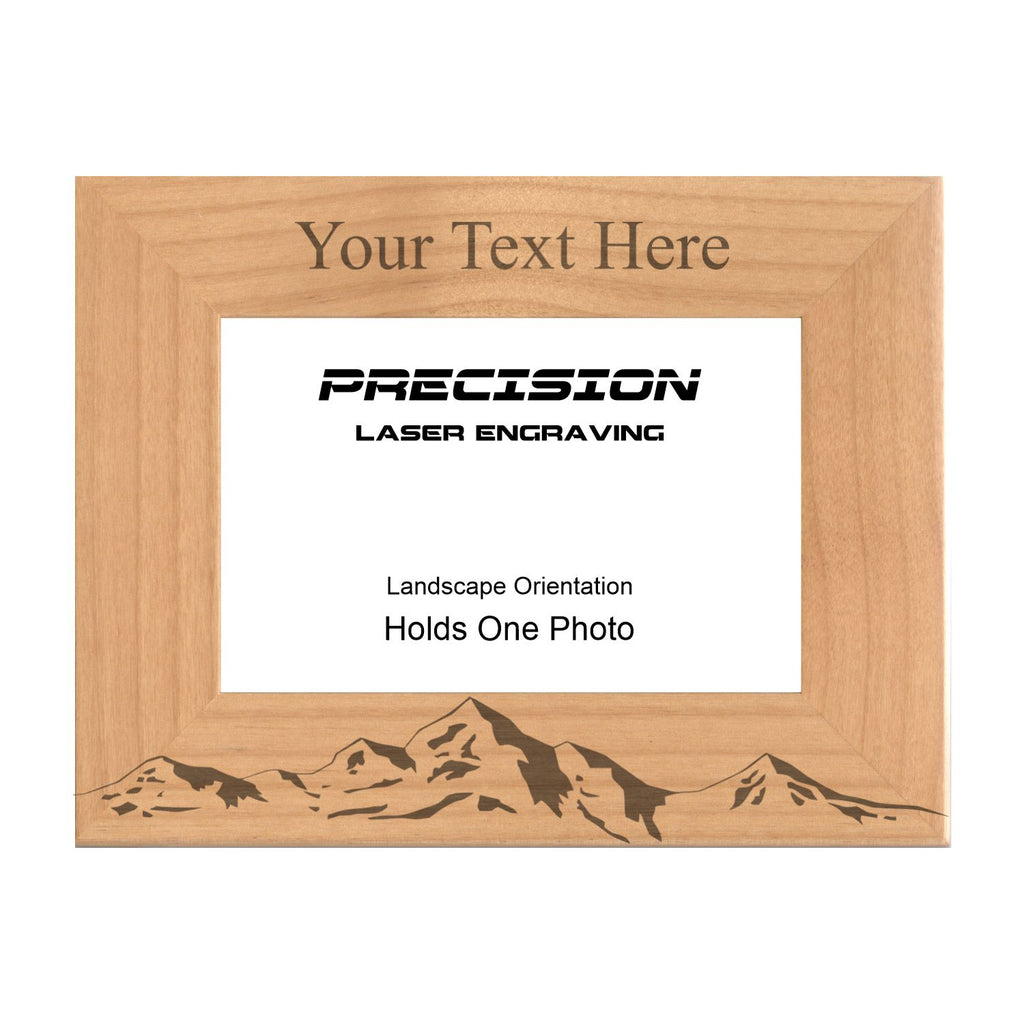 Personalized Mountain Range Engraved Picture Frame, Natural Wood Photo Frame with Your Custom Text, 4x6 5x7 8x10