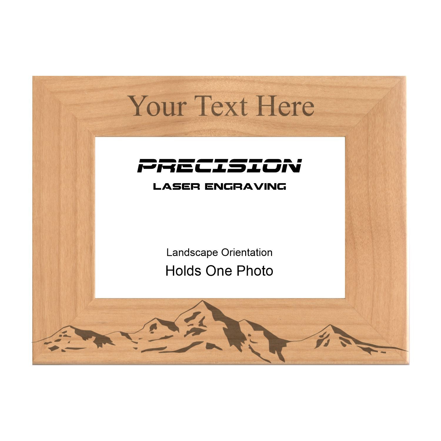 Personalized Mountain Range Engraved Picture Frame, Natural Wood Photo Frame with Your Custom Text, 4x6 5x7 8x10