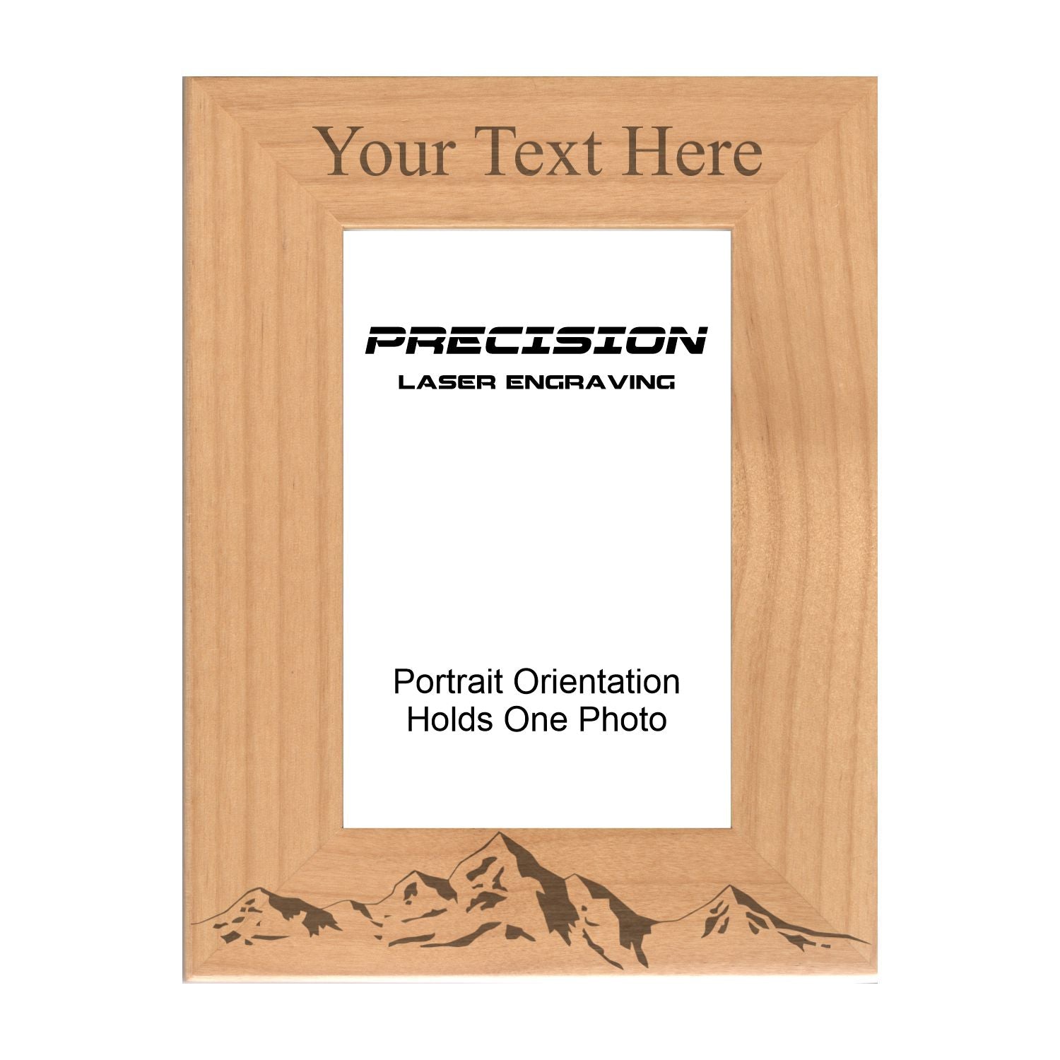 Personalized Mountain Range Engraved Picture Frame, Natural Wood Photo Frame with Your Custom Text, 4x6 5x7 8x10