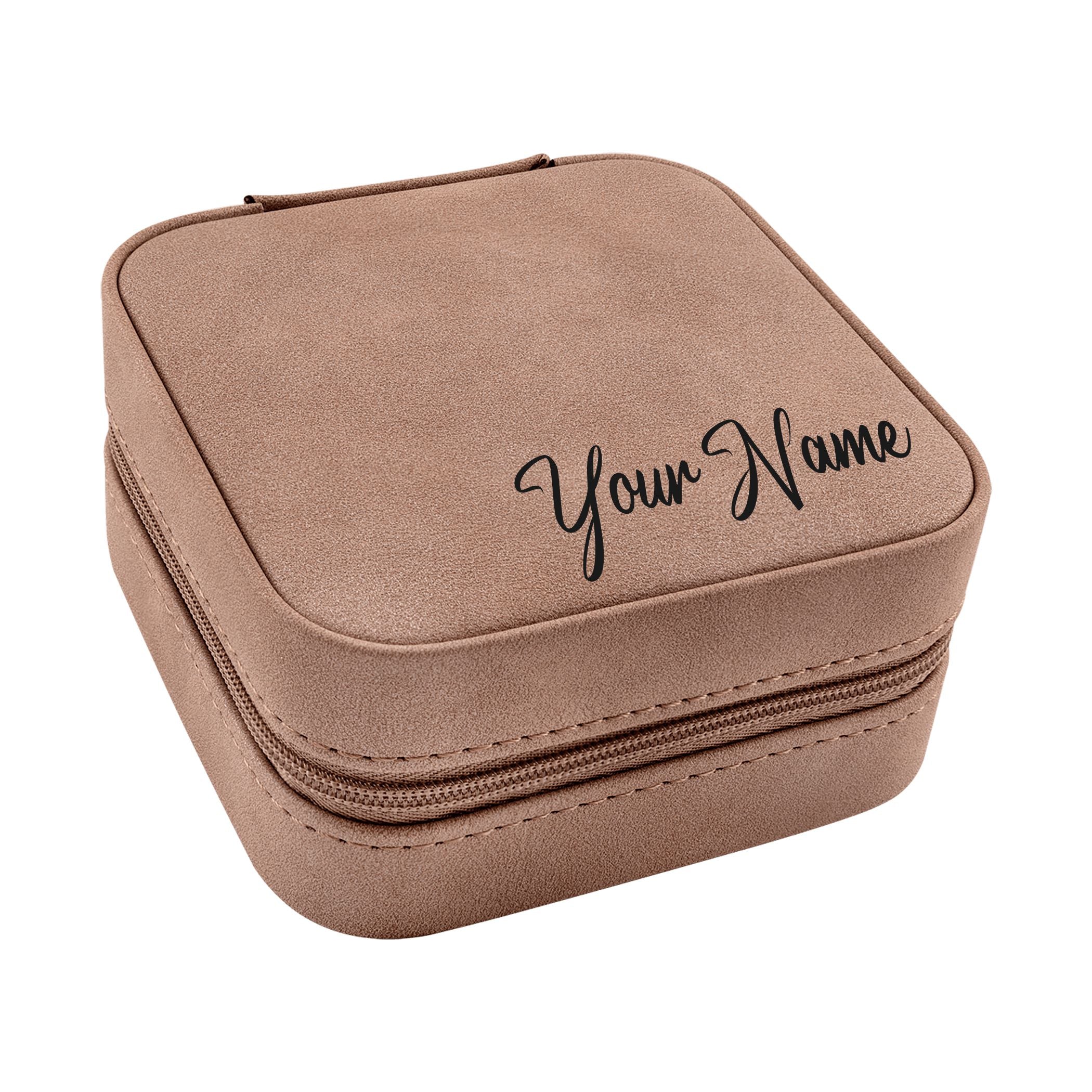 Travel Jewelry Box, Personalized Leatherette Jewelry Case Engraved with Custom Name