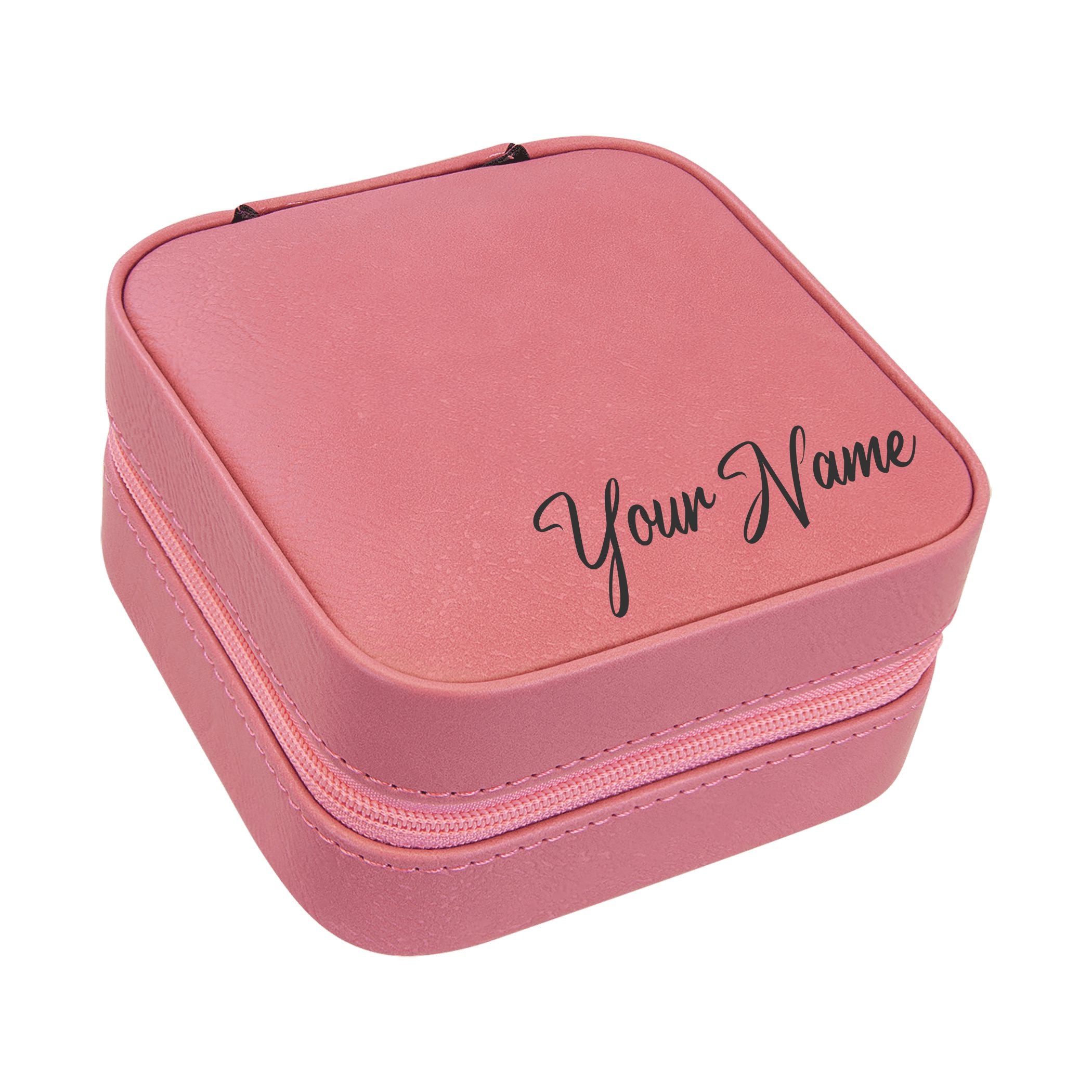 Travel Jewelry Box, Personalized Leatherette Jewelry Case Engraved with Custom Name