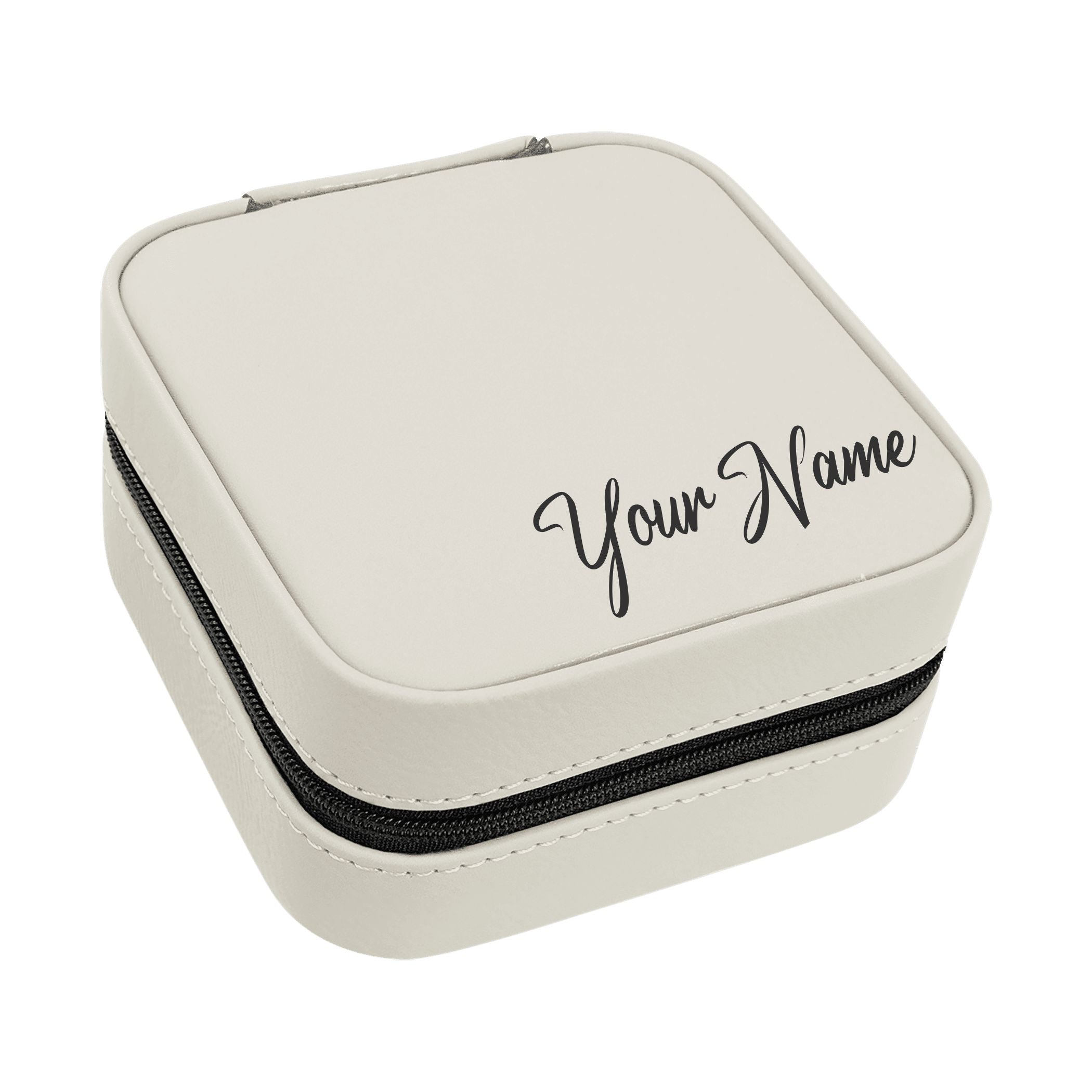 Travel Jewelry Box, Personalized Leatherette Jewelry Case Engraved with Custom Name