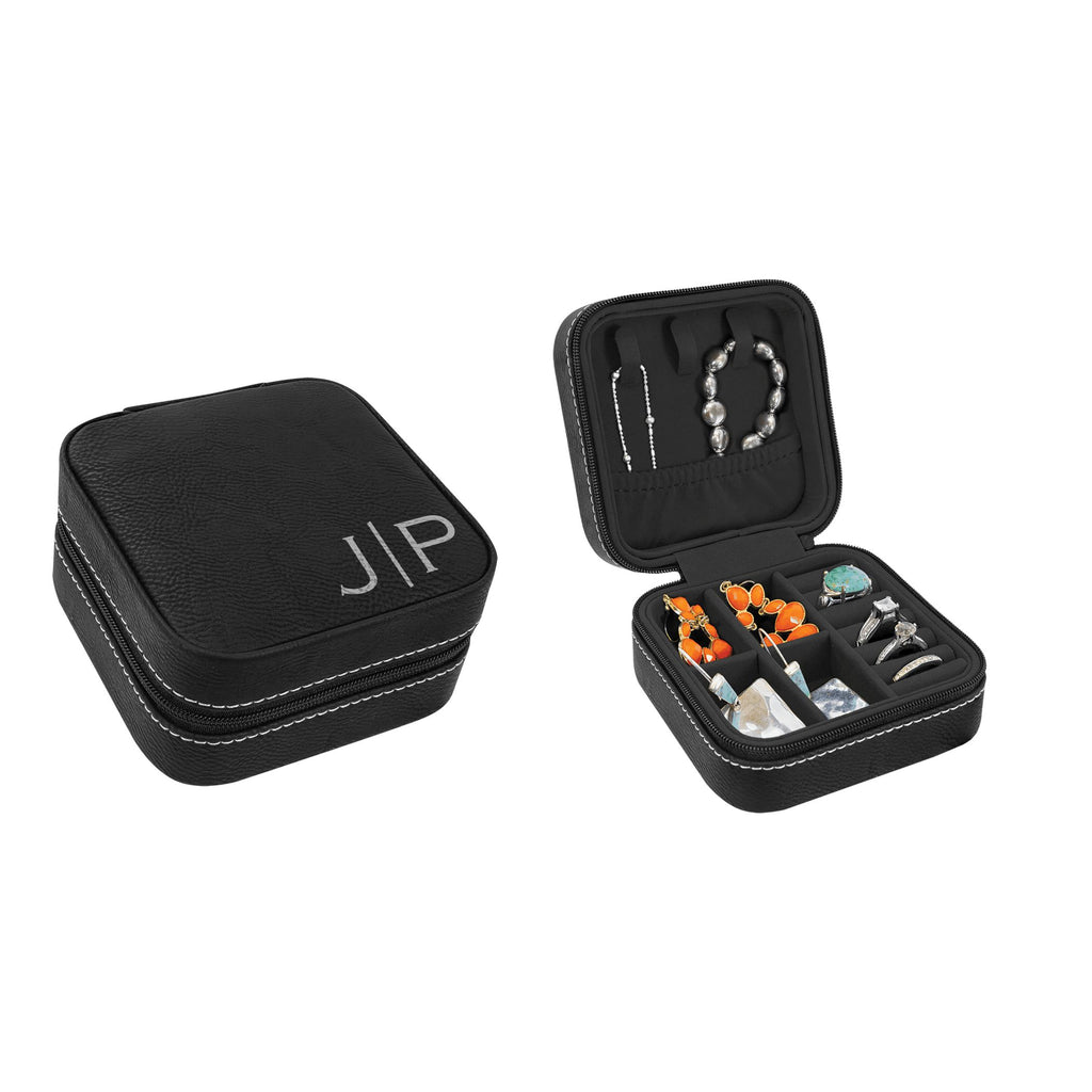 Travel Jewelry Box, Personalized Leatherette Jewelry Case Engraved with Custom Initials