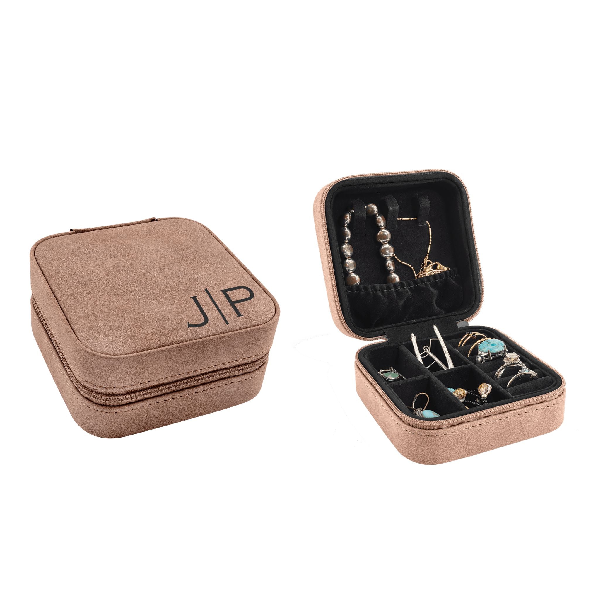 Travel Jewelry Box, Personalized Leatherette Jewelry Case Engraved with Custom Initials