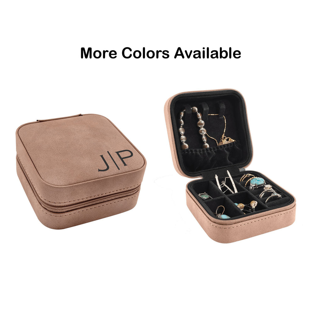 Travel Jewelry Box, Personalized Leatherette Jewelry Case Engraved with Custom Initials