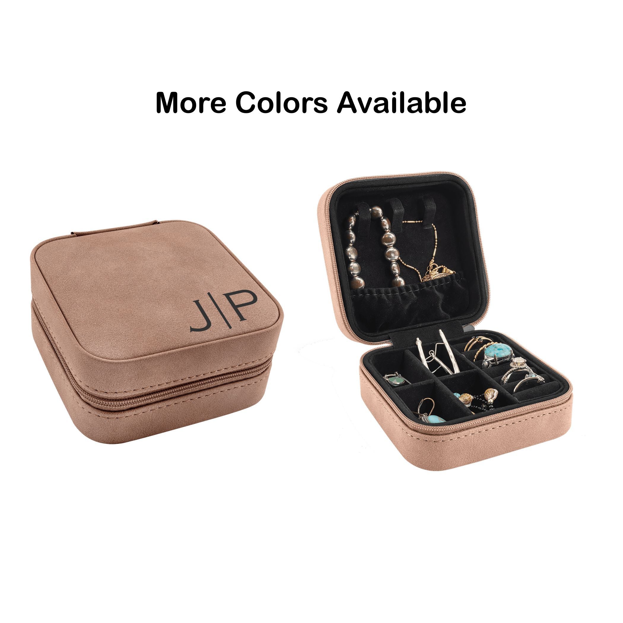 Travel Jewelry Box, Personalized Leatherette Jewelry Case Engraved with Custom Initials