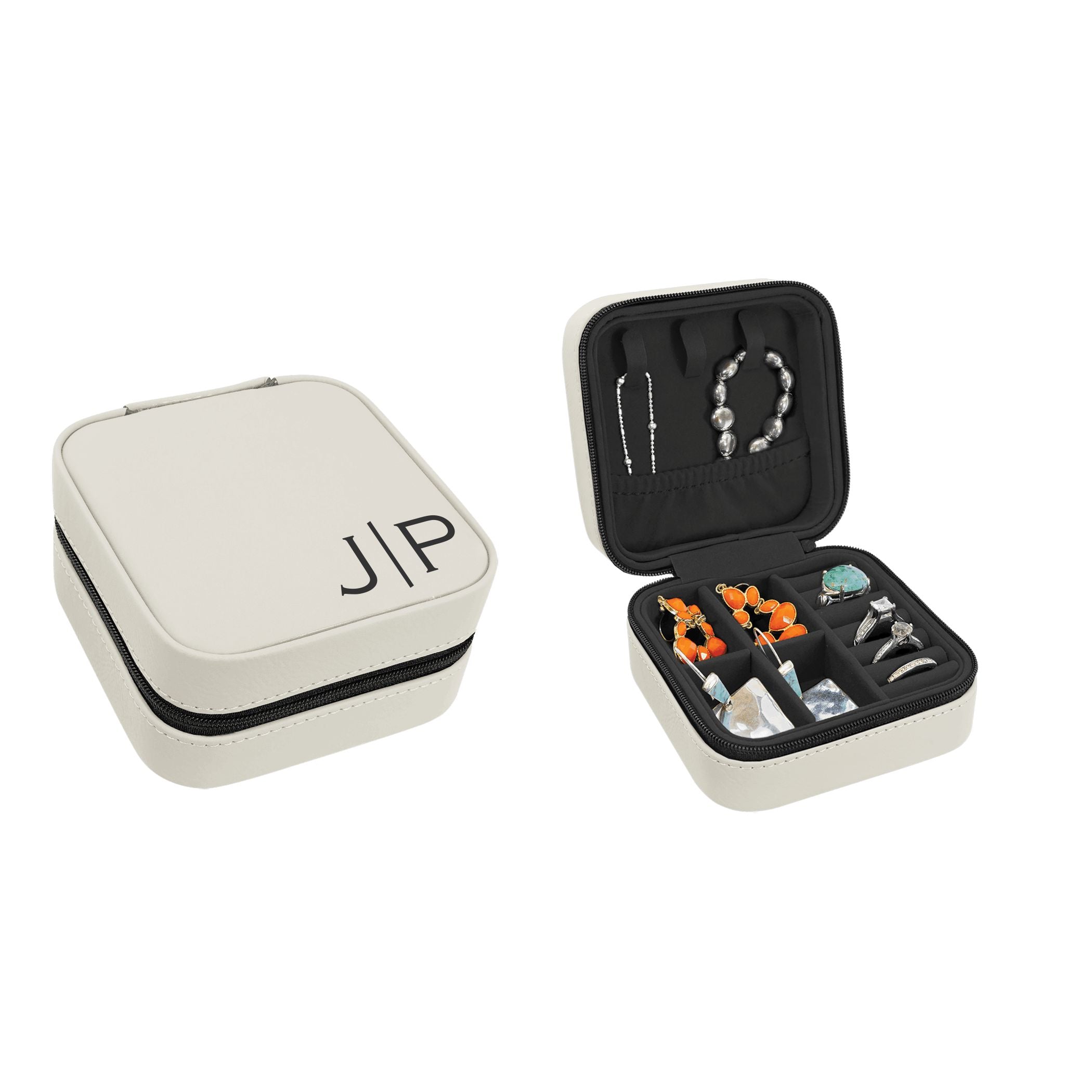Travel Jewelry Box, Personalized Leatherette Jewelry Case Engraved with Custom Initials
