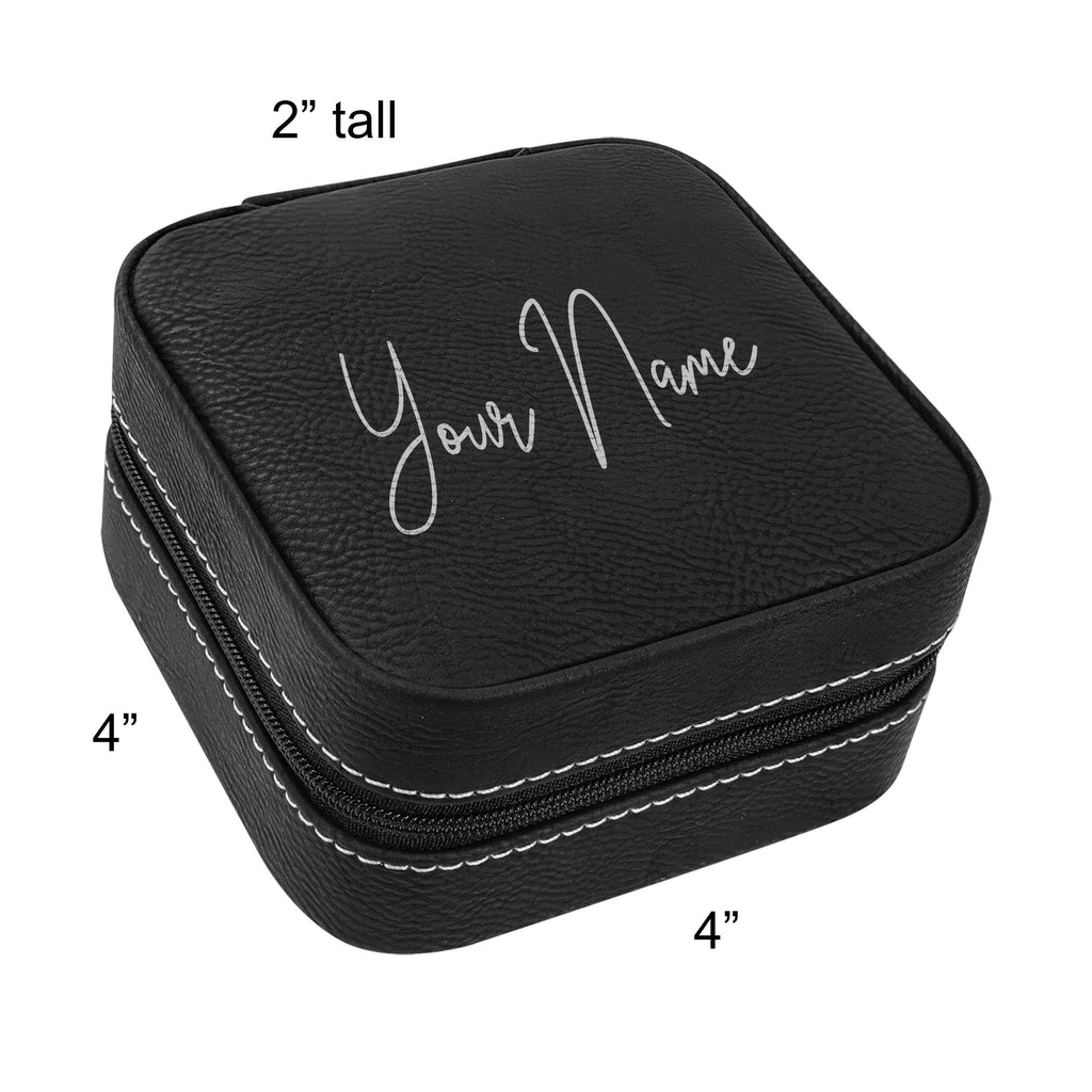 Travel Jewelry Box, Personalized Leatherette Jewelry Case Engraved with Custom Text