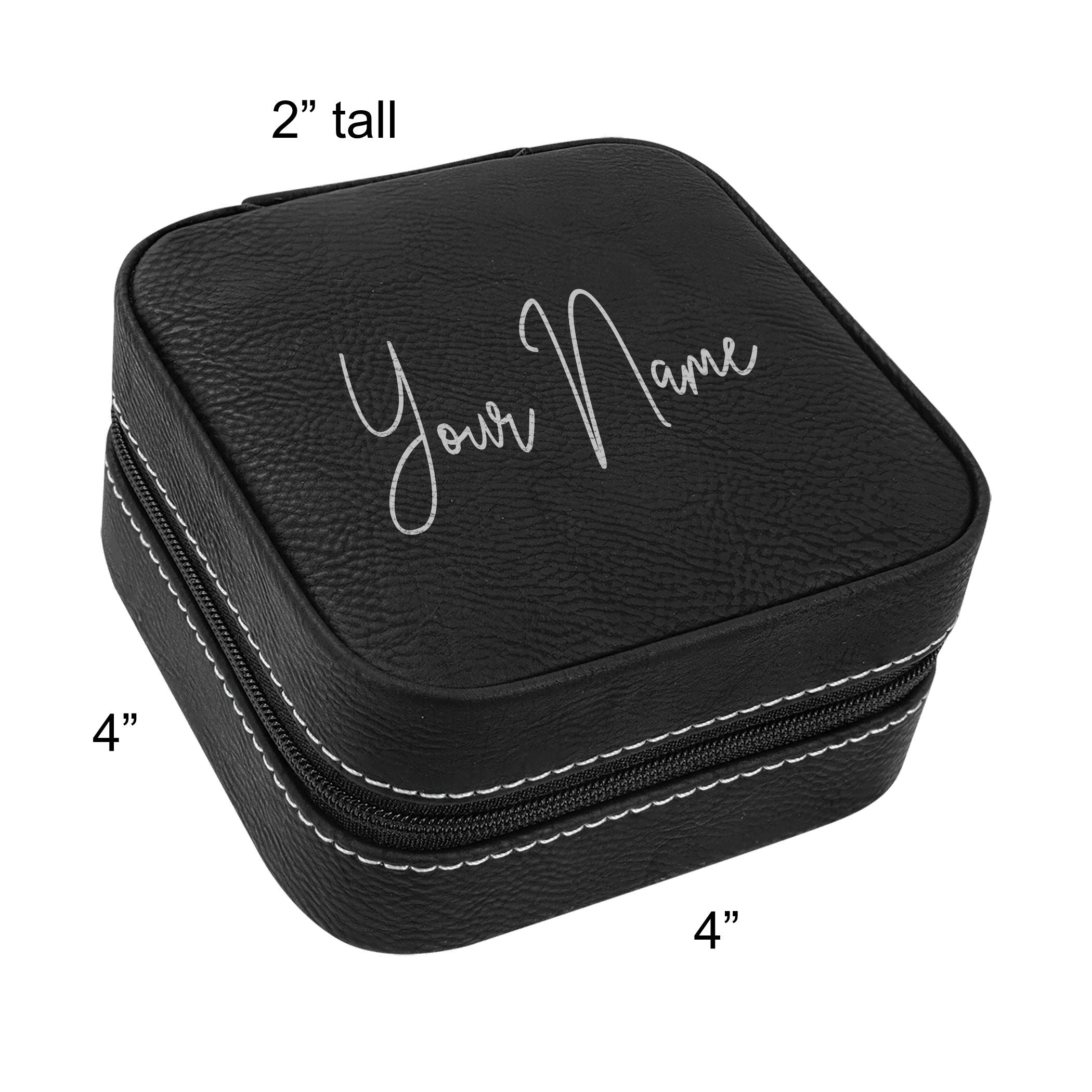 Travel Jewelry Box, Personalized Leatherette Jewelry Case Engraved with Custom Text