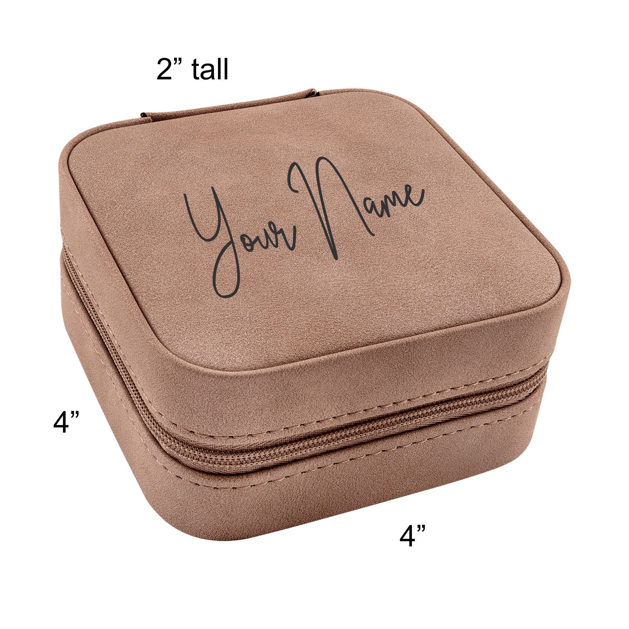 Travel Jewelry Box, Personalized Leatherette Jewelry Case Engraved with Custom Text