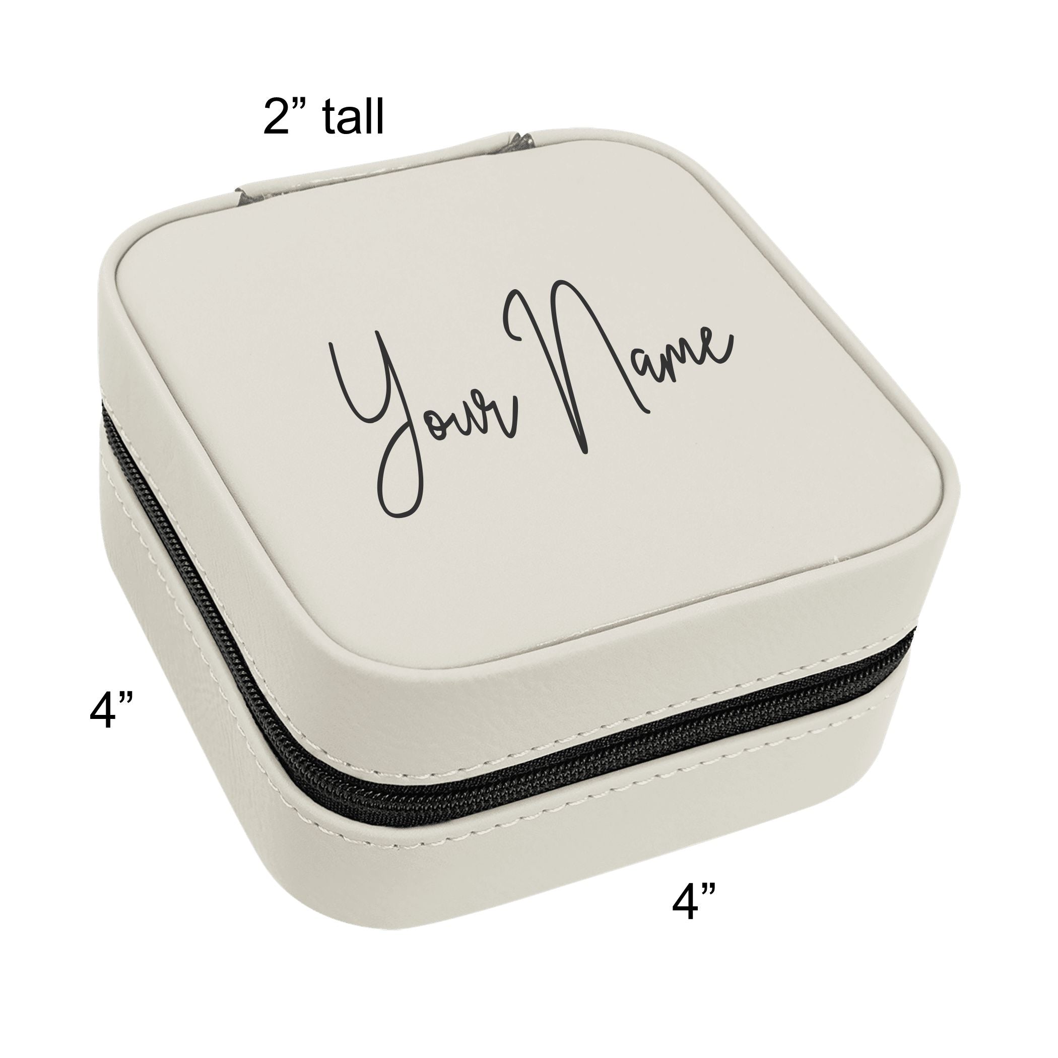 Travel Jewelry Box, Personalized Leatherette Jewelry Case Engraved with Custom Text