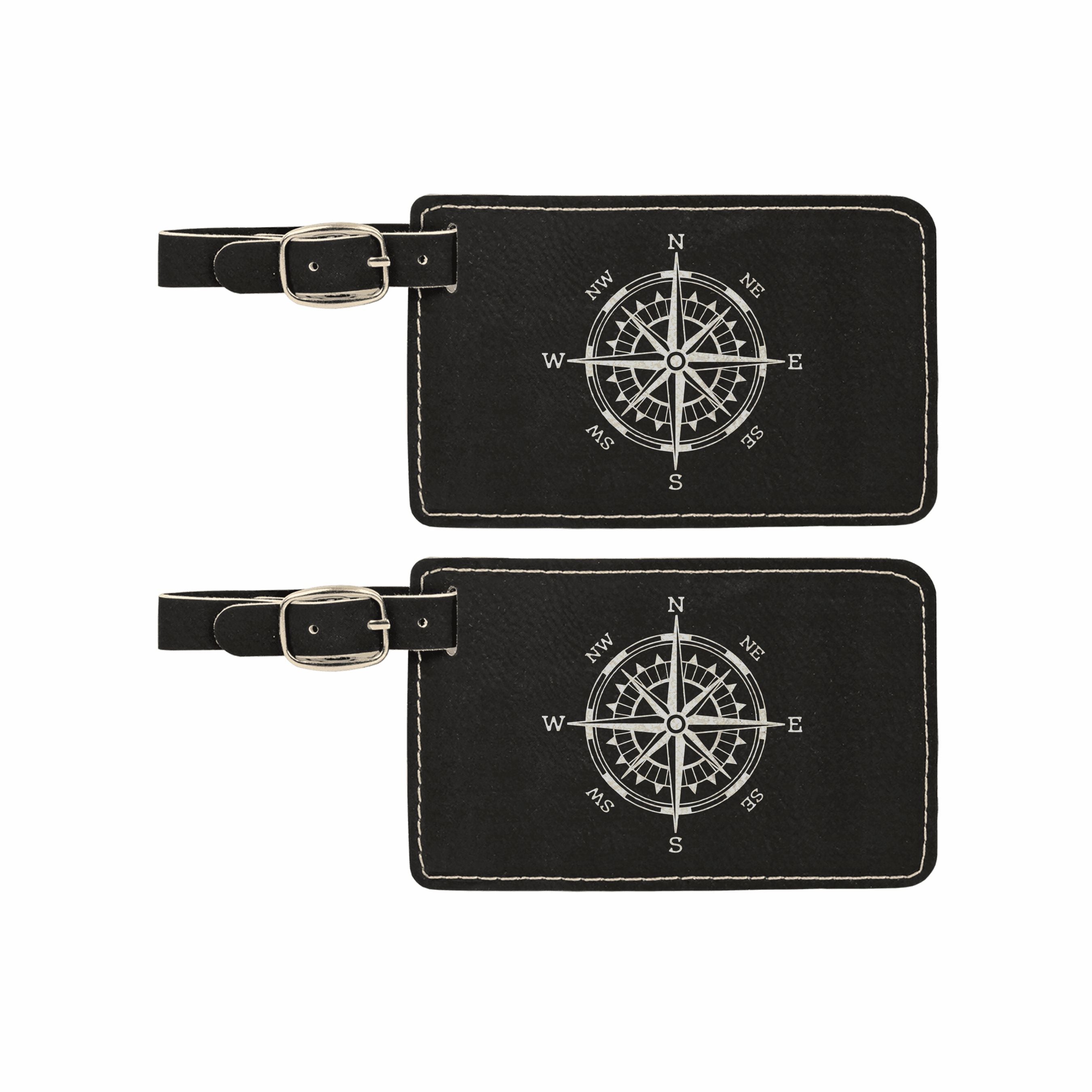 Compass Rose Engraved Leatherette Luggage Tags 2 pack