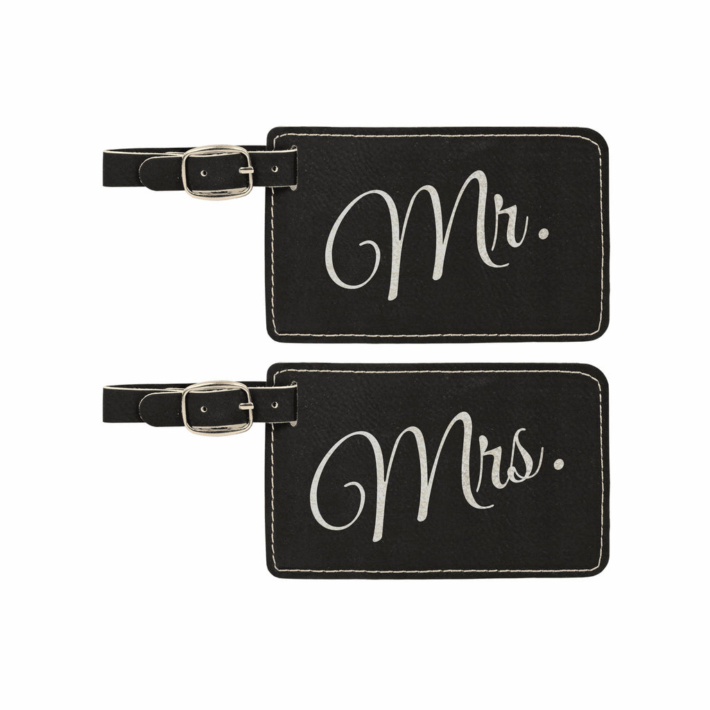 Mr and Mrs Engraved Leatherette Luggage Tags Combo pack