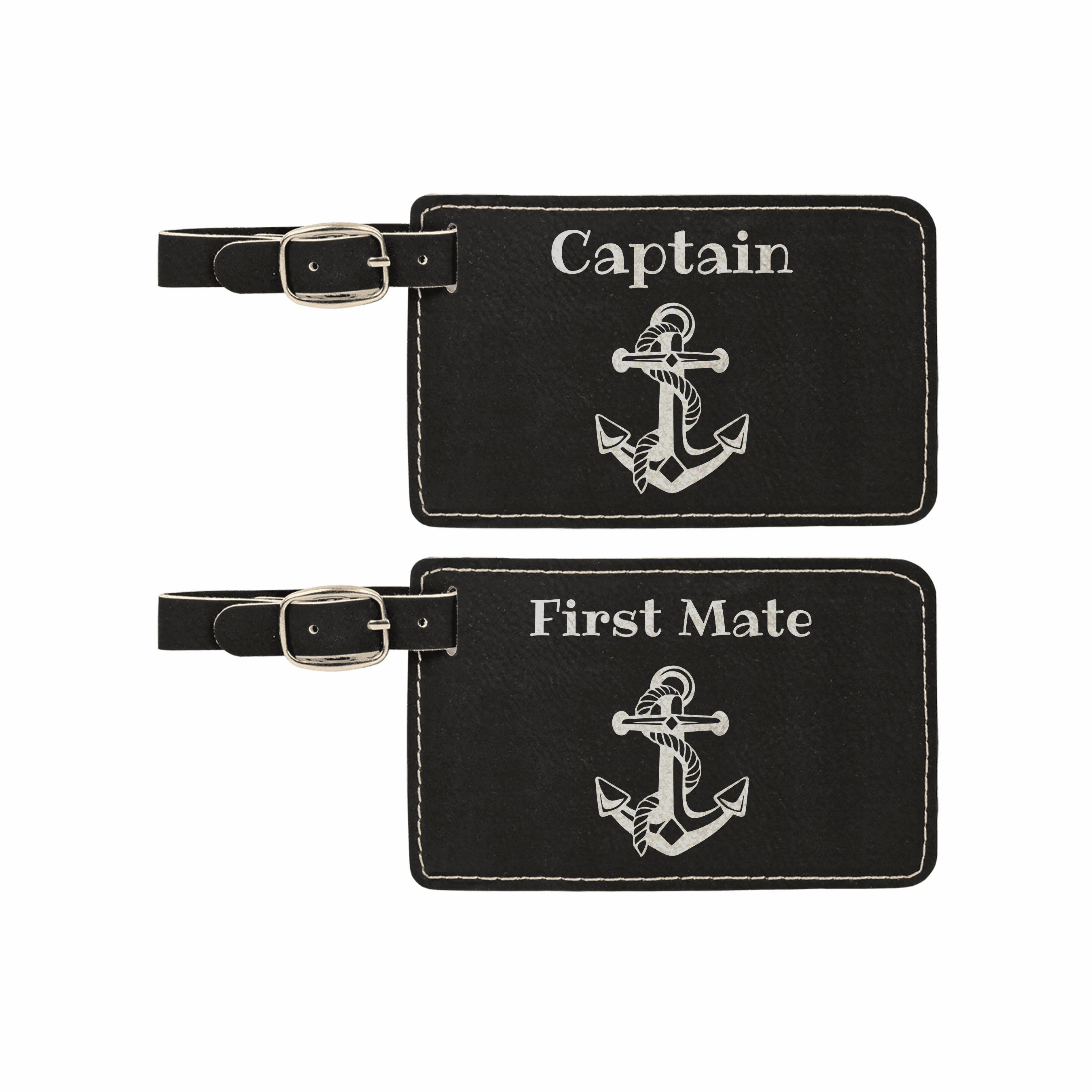 Captain and First Mate with Nautical Anchor Engraved Leatherette Luggage Tags Combo pack