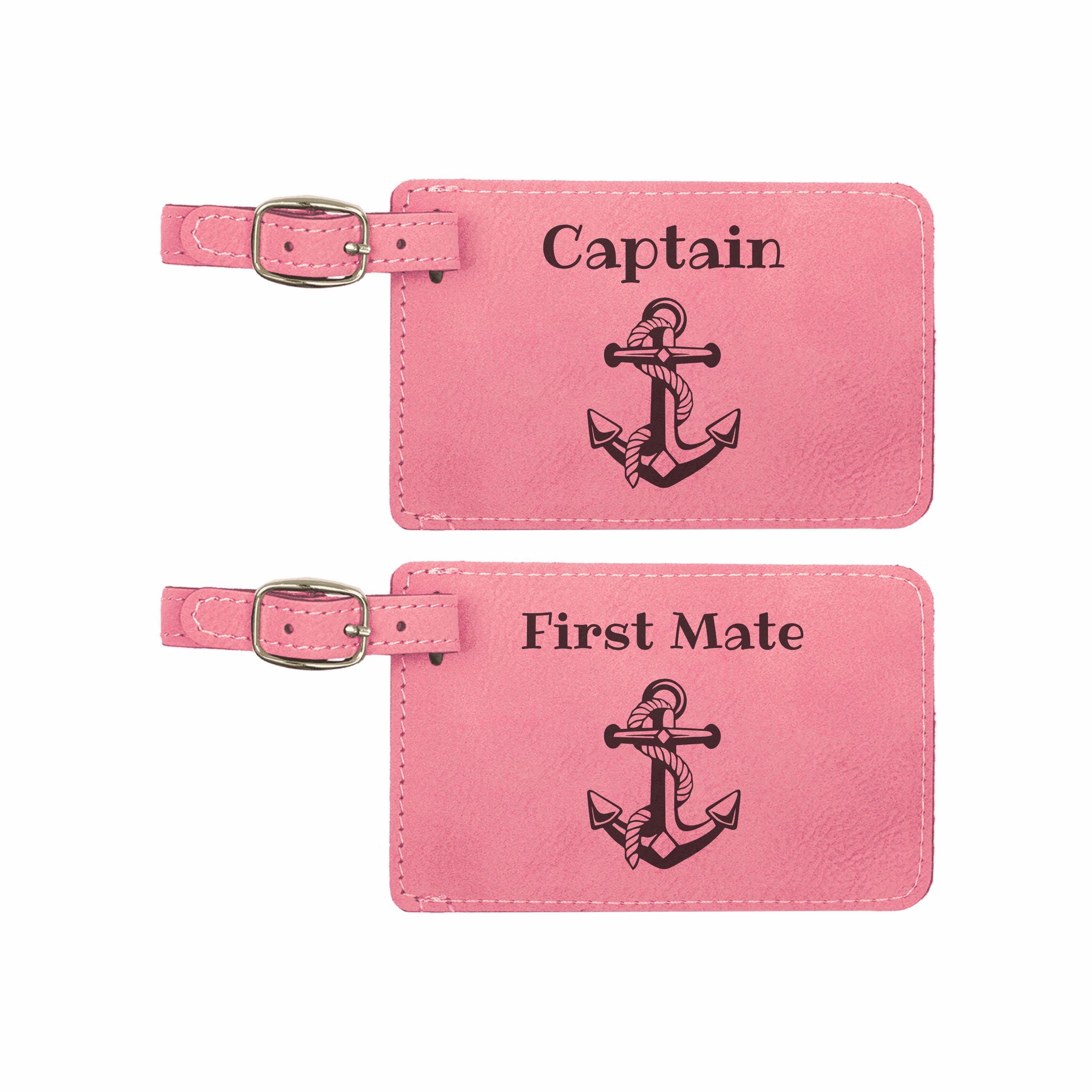 Captain and First Mate with Nautical Anchor Engraved Leatherette Luggage Tags Combo pack