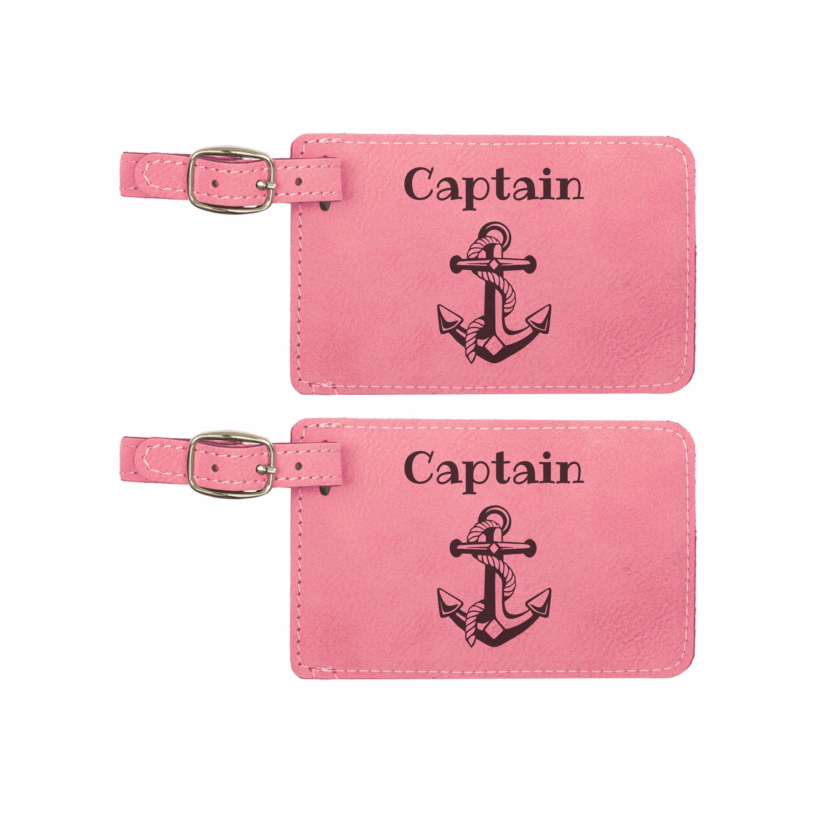 Captain with Nautical Anchor Engraved Leatherette Luggage Tags 2 pack