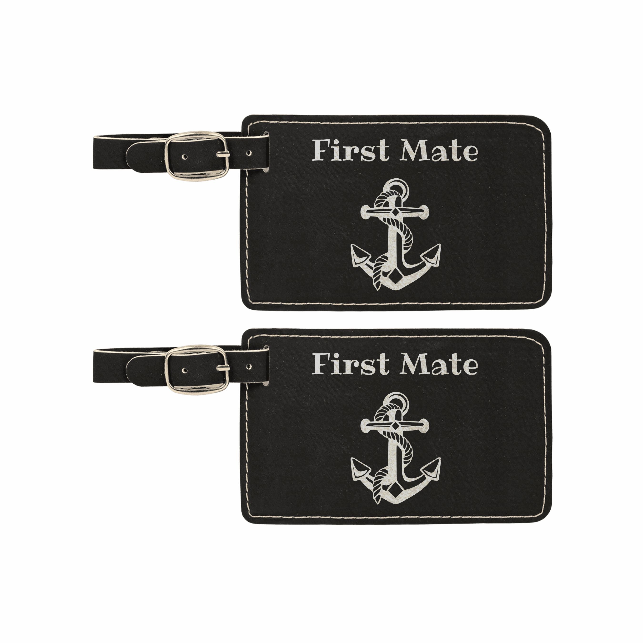 First Mate with Nautical Anchor Engraved Leatherette Luggage Tags 2 pack