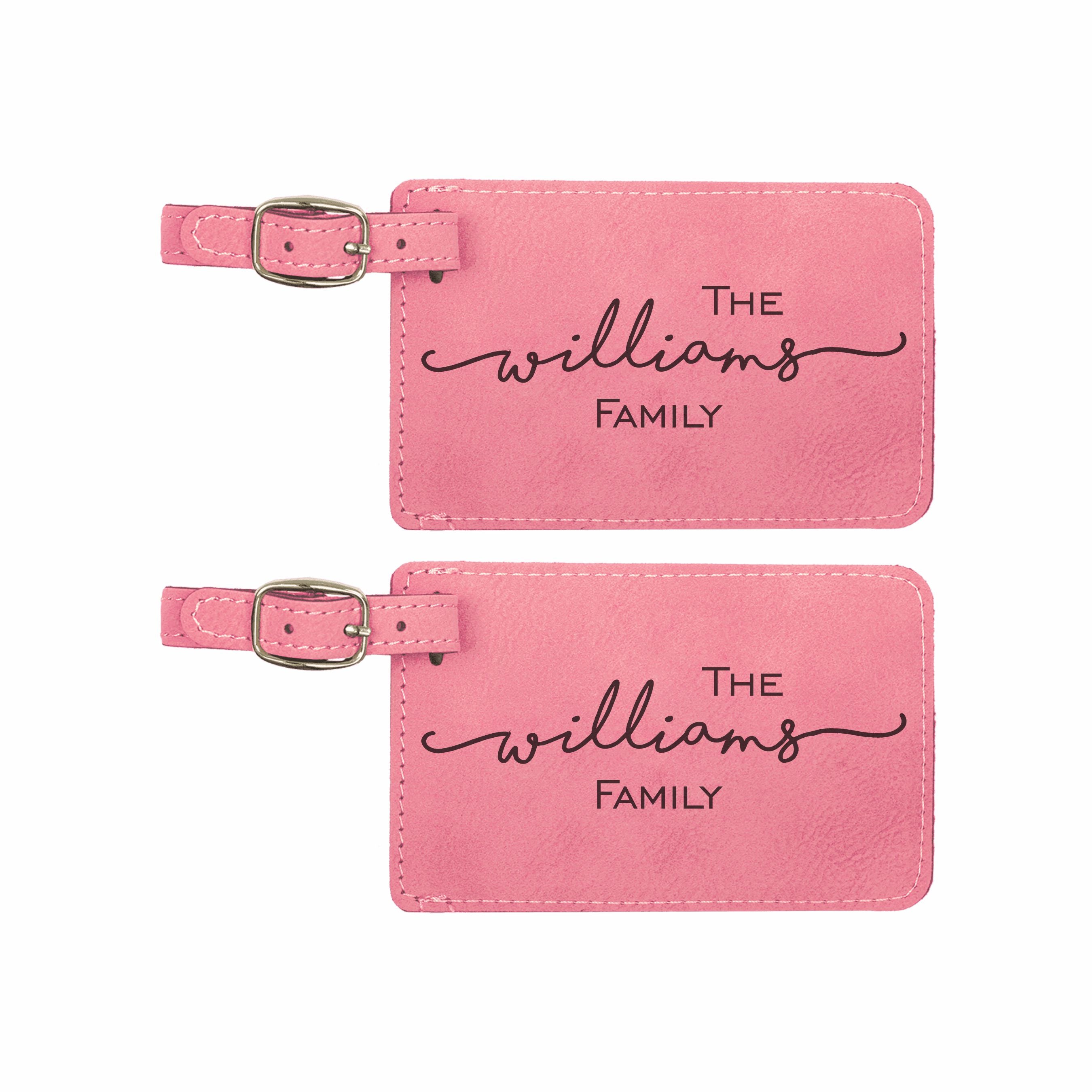 Personalized Leatherette Luggage Tags 2 pack, Engraved Custom Family Name