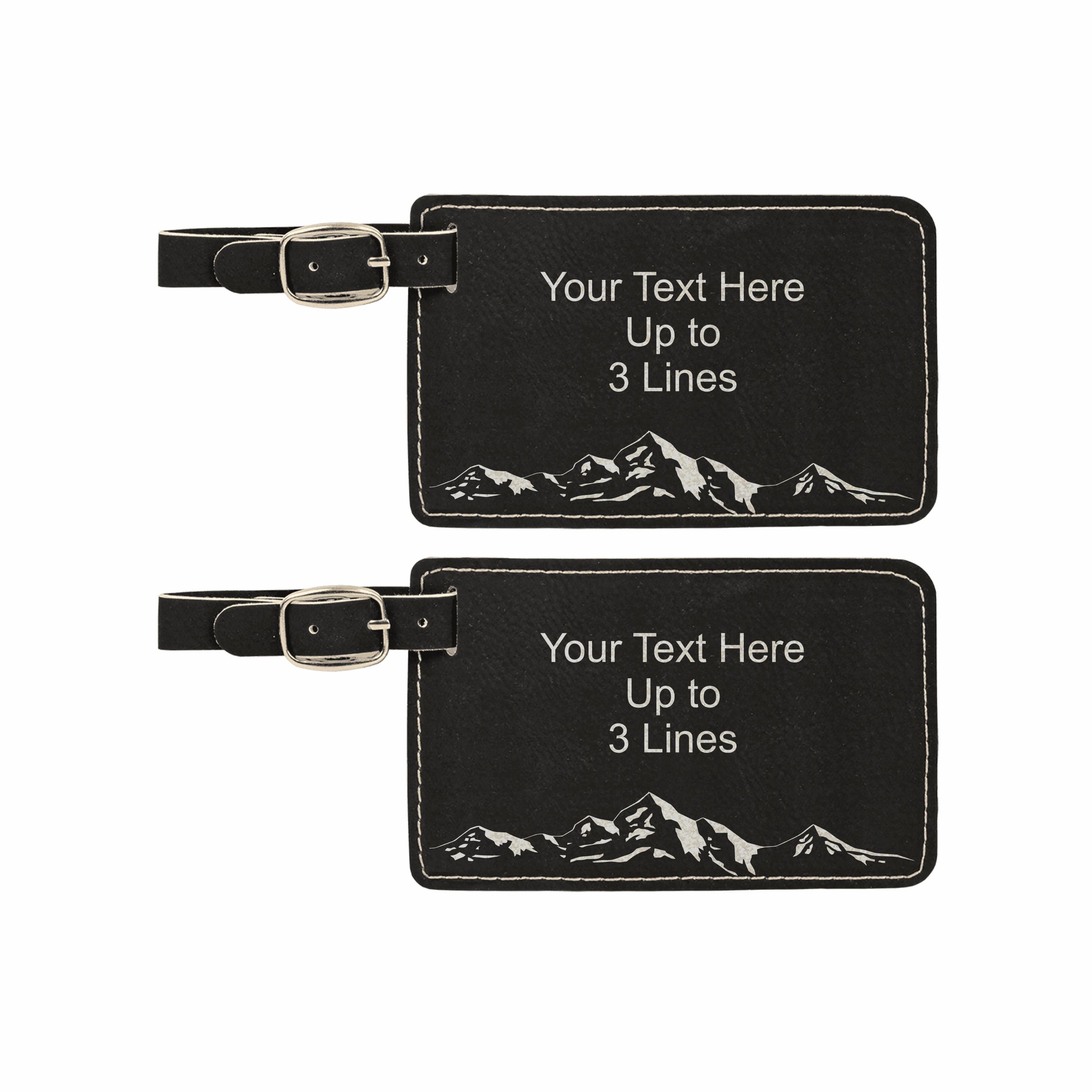 Personalized Mountain Range Leatherette Luggage Tags 2 pack, Engraved with Custom Text