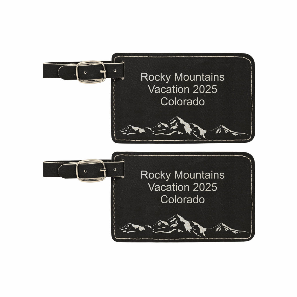 Personalized Mountain Range Leatherette Luggage Tags 2 pack, Engraved with Custom Text