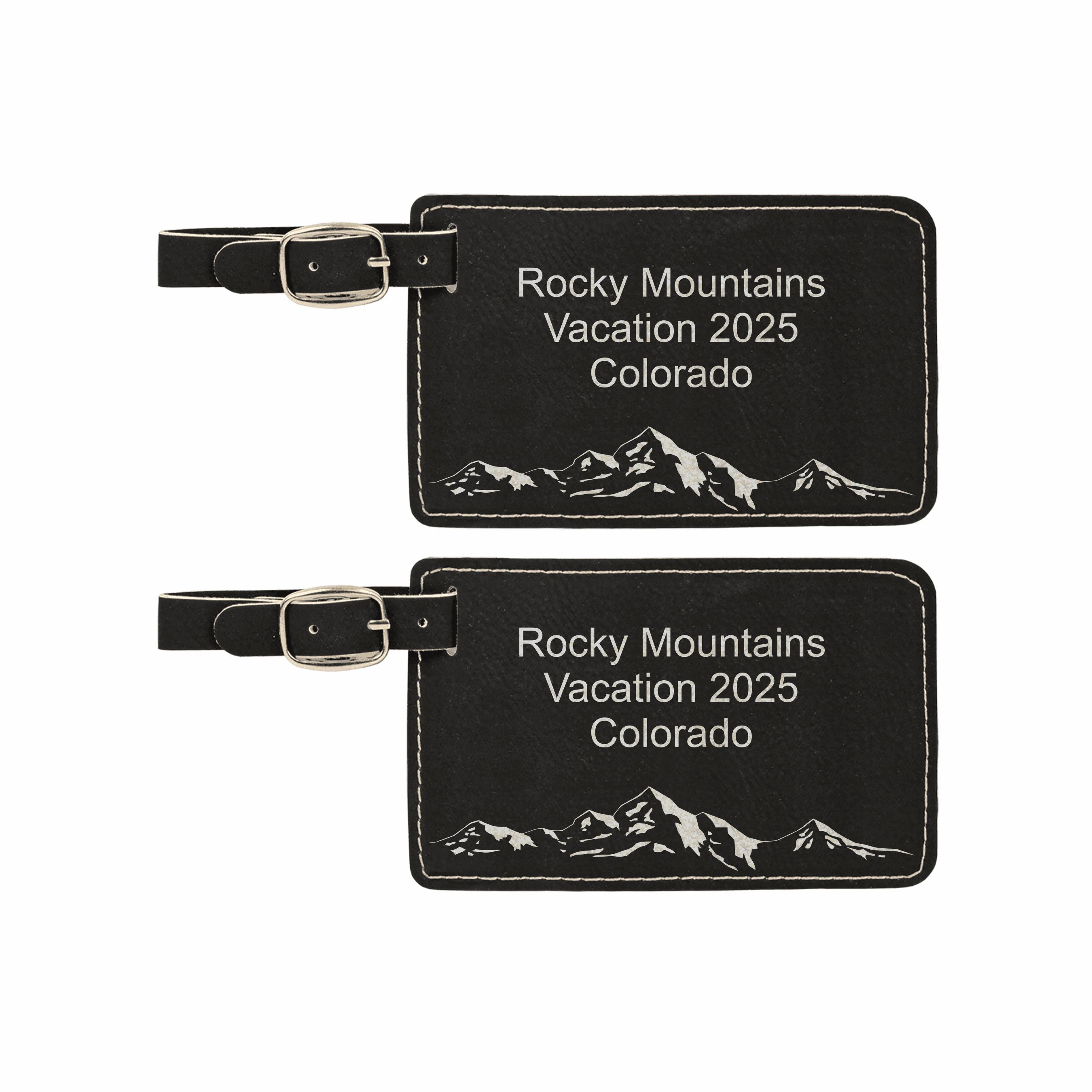 Personalized Mountain Range Leatherette Luggage Tags 2 pack, Engraved with Custom Text