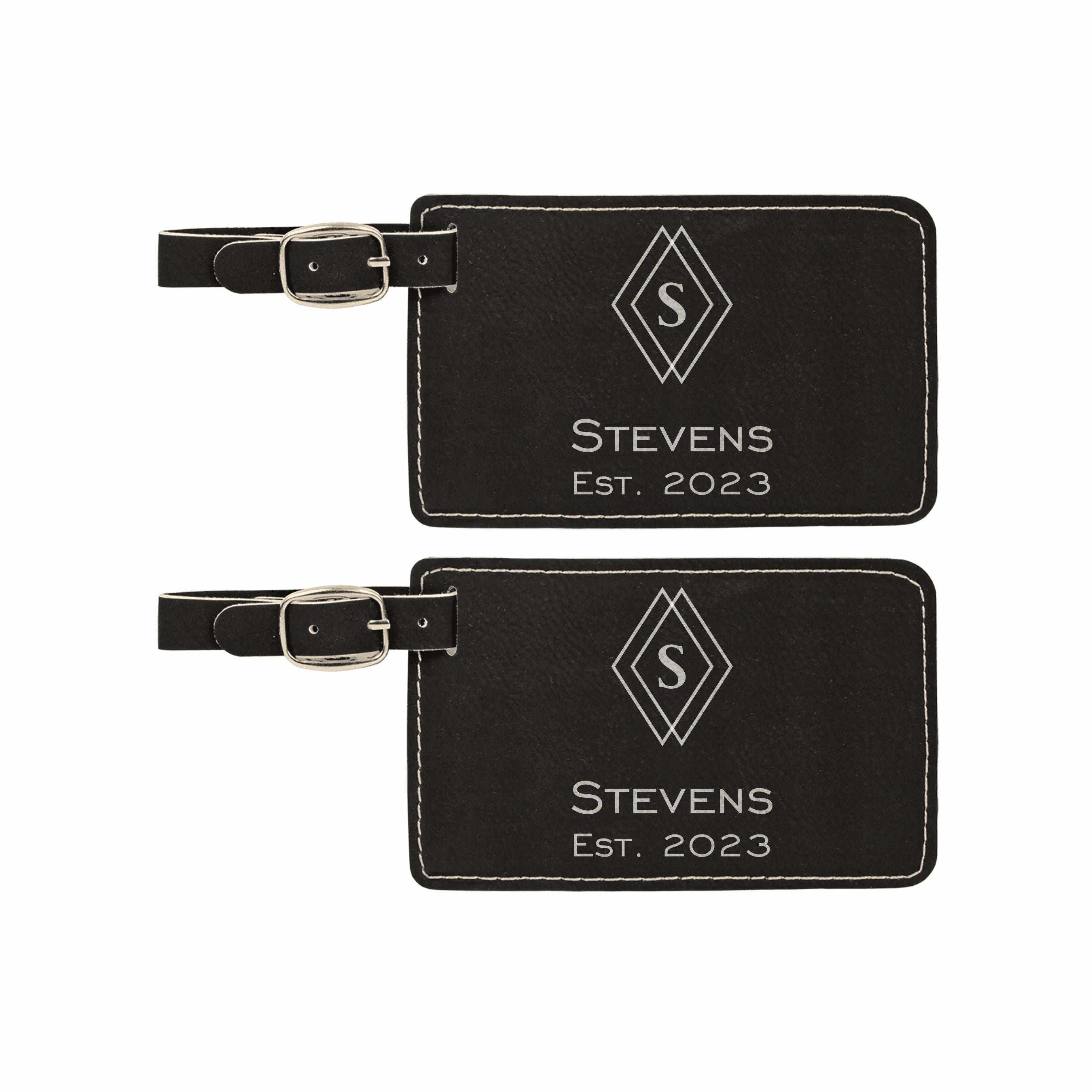 Personalized Engraved Leatherette Luggage Tags 2 pack, Diamond Design with Custom Text