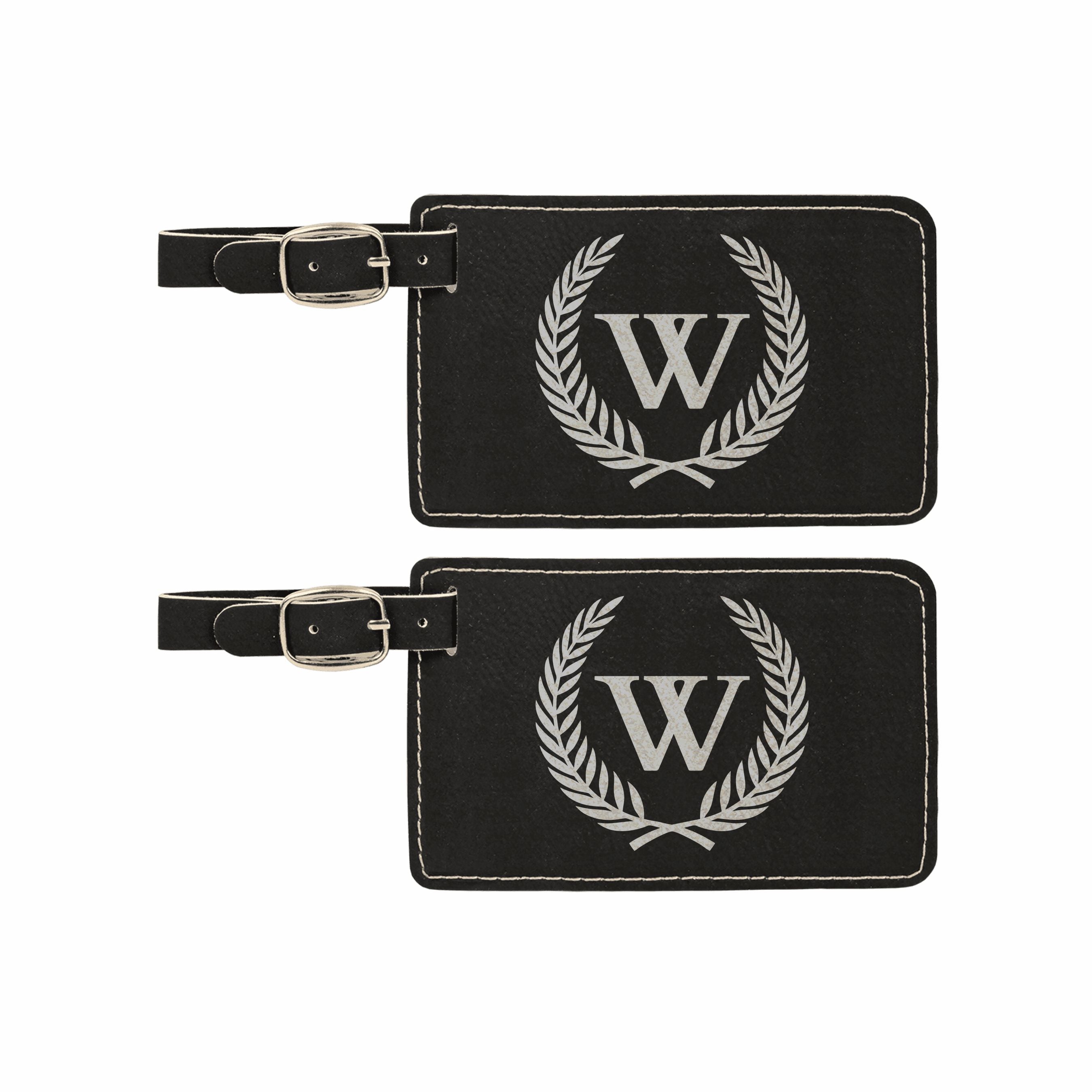 Personalized Floral Wreath Engraved Leatherette Luggage Tags 2 pack, Monogram Design