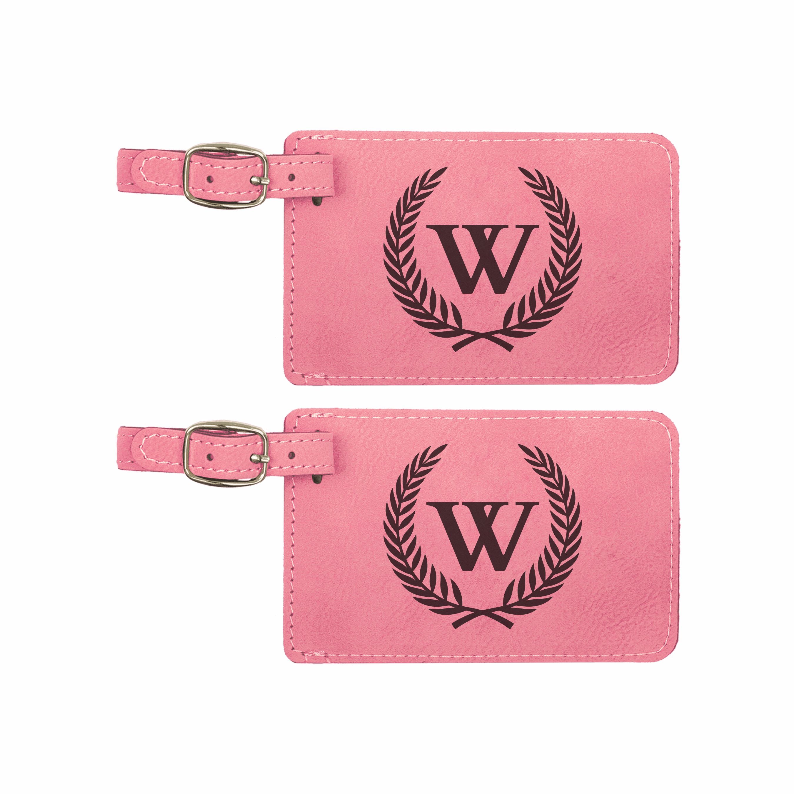 Personalized Floral Wreath Engraved Leatherette Luggage Tags 2 pack, Monogram Design